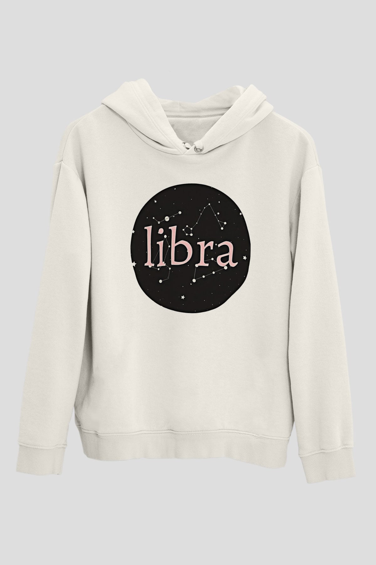 Terazi Burcu Baskılı Beyaz Unisex Hoodie