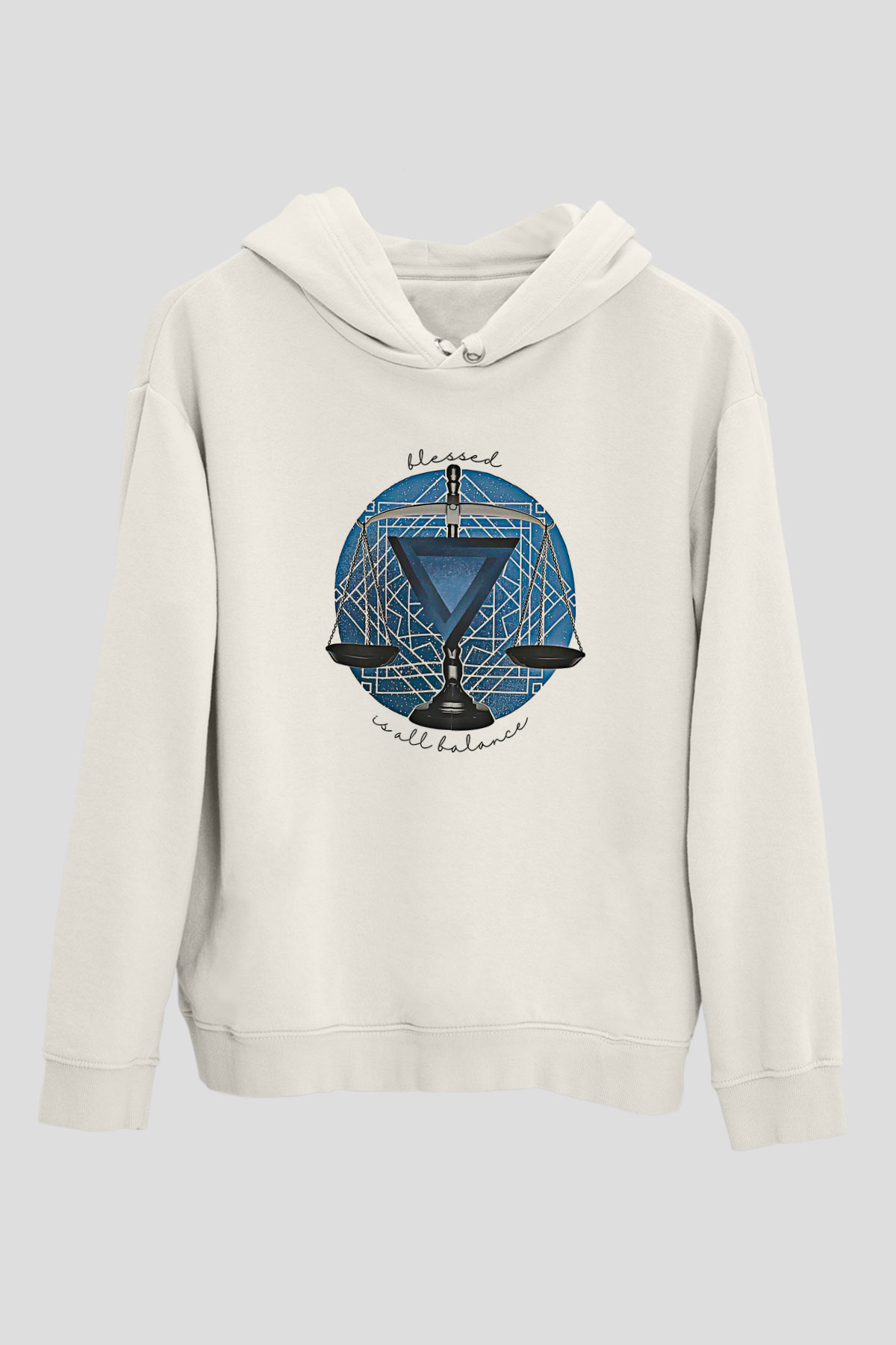 Terazi Burcu Baskılı Beyaz Unisex Hoodie