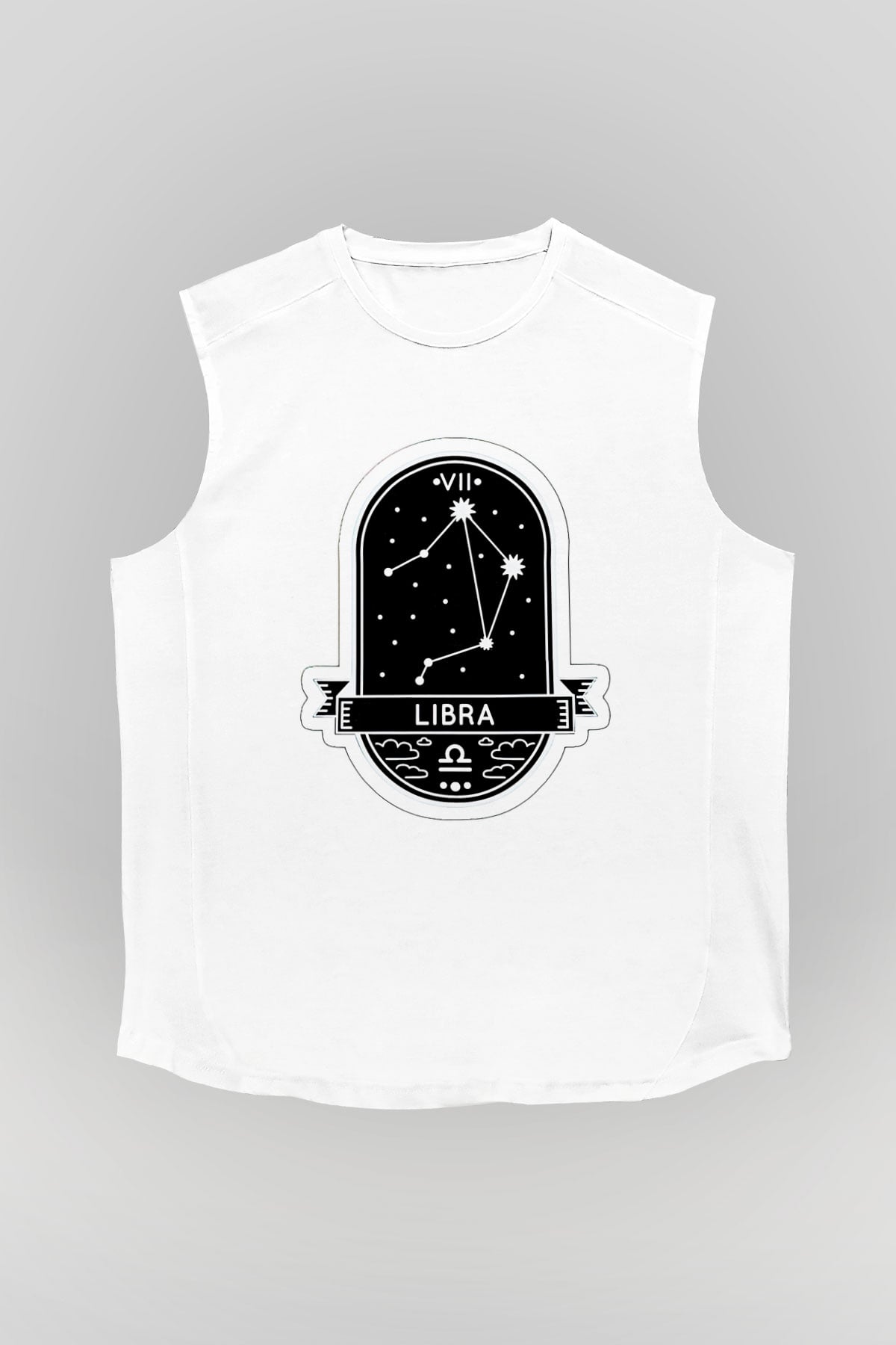 Terazi Burcu Baskılı Beyaz Unisex Kolsuz Tişört - Tshirt