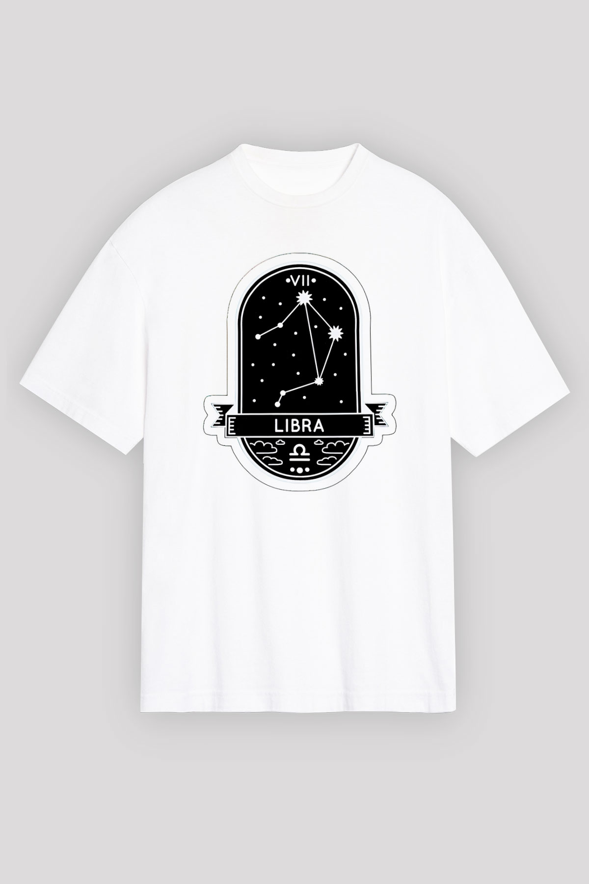 Terazi Burcu Baskılı Beyaz Unisex Oversize Tişört - Tshirt