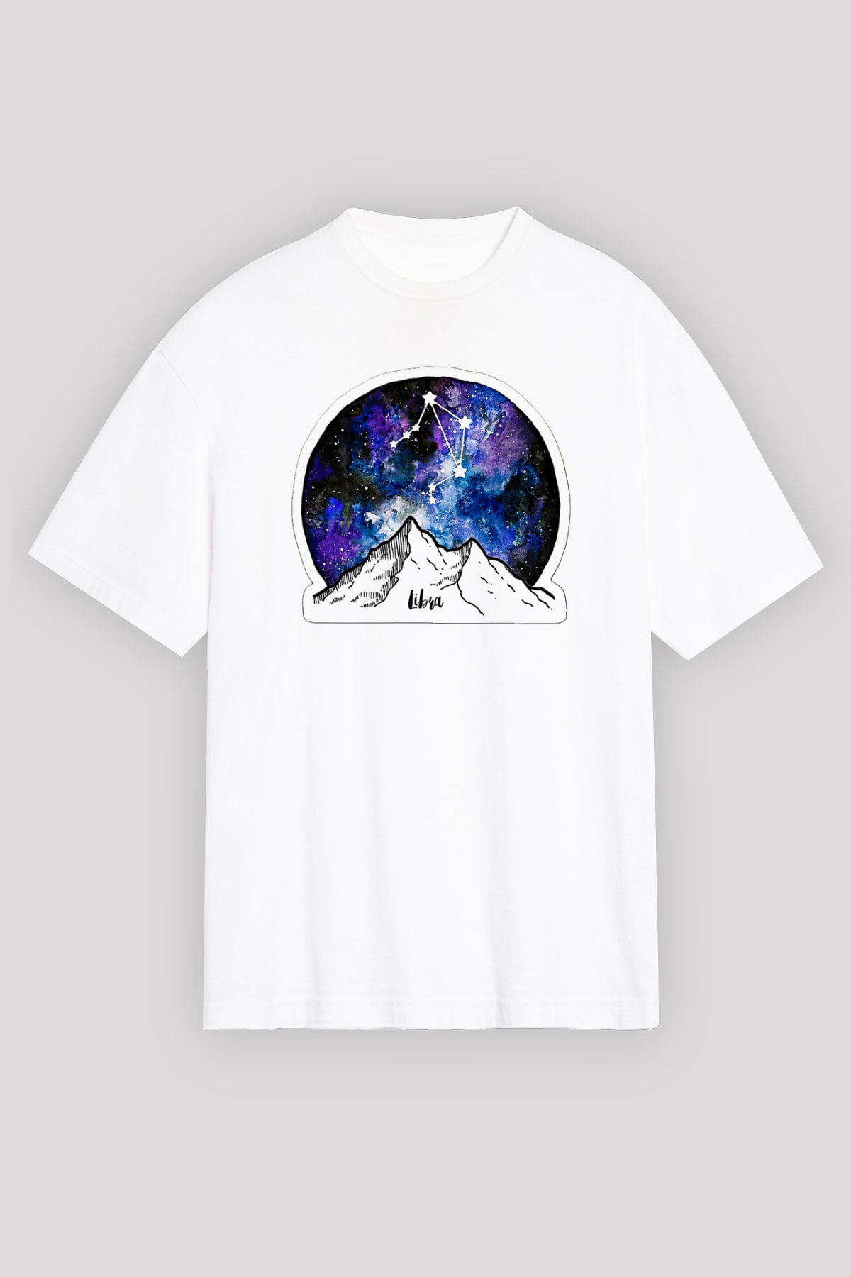 Terazi Burcu Baskılı Beyaz Unisex Oversize Tişört - Tshirt