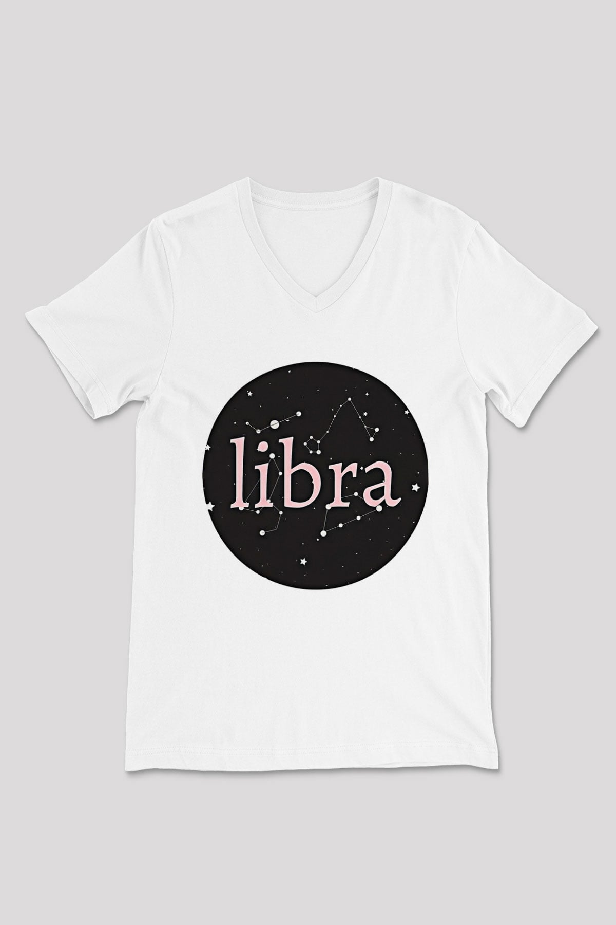 Terazi Burcu Baskılı Beyaz Unisex V Yaka Tişört - Tshirt