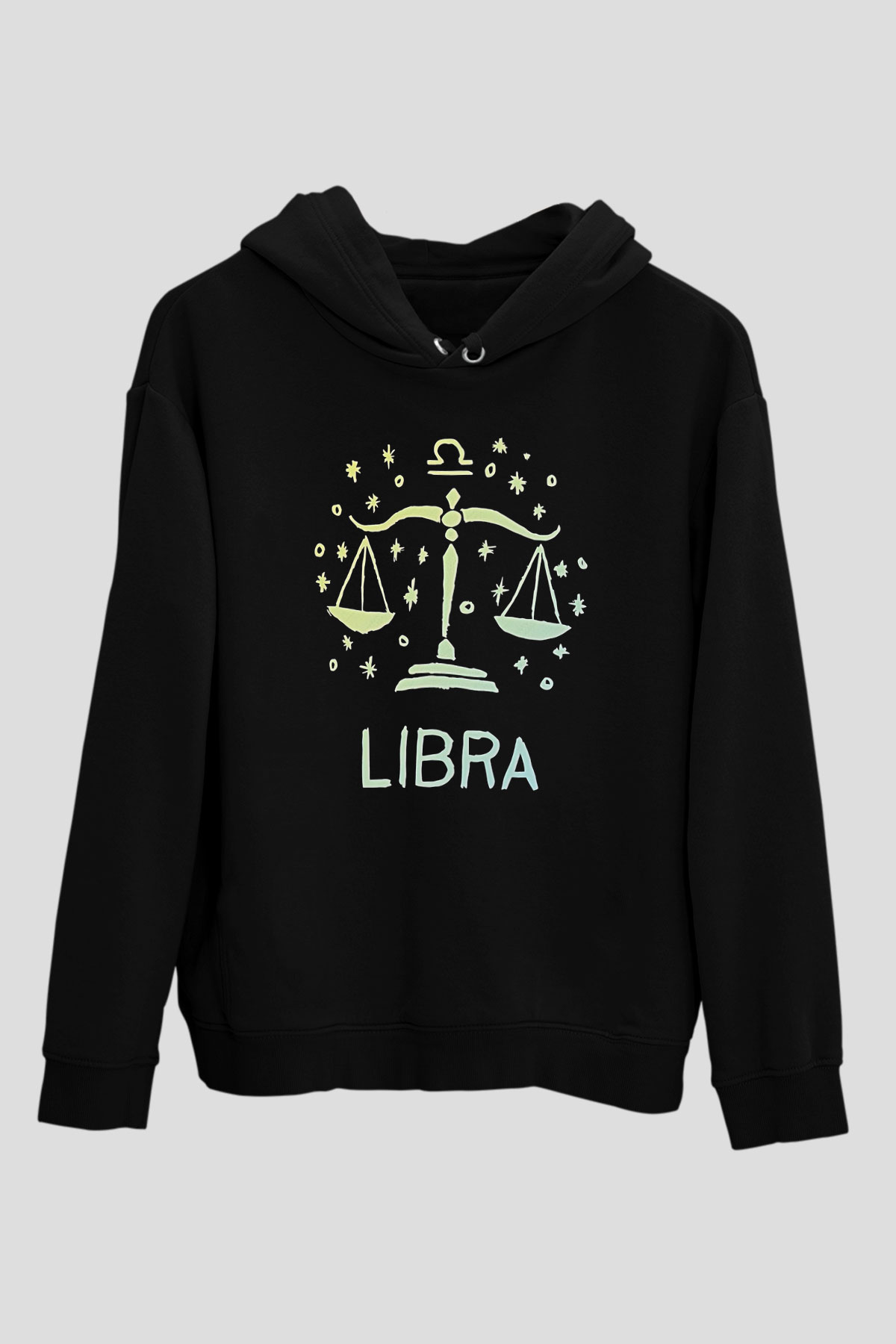 Terazi Burcu Baskılı Unisex Siyah Hoodie