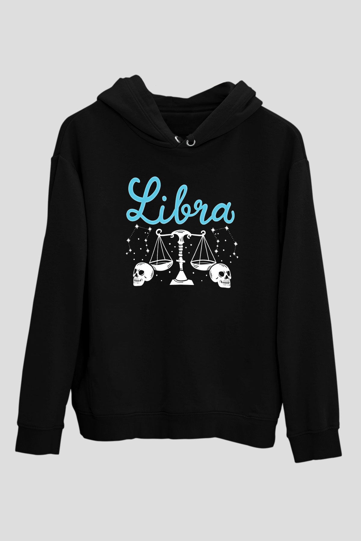 Terazi Burcu Baskılı Unisex Siyah Hoodie