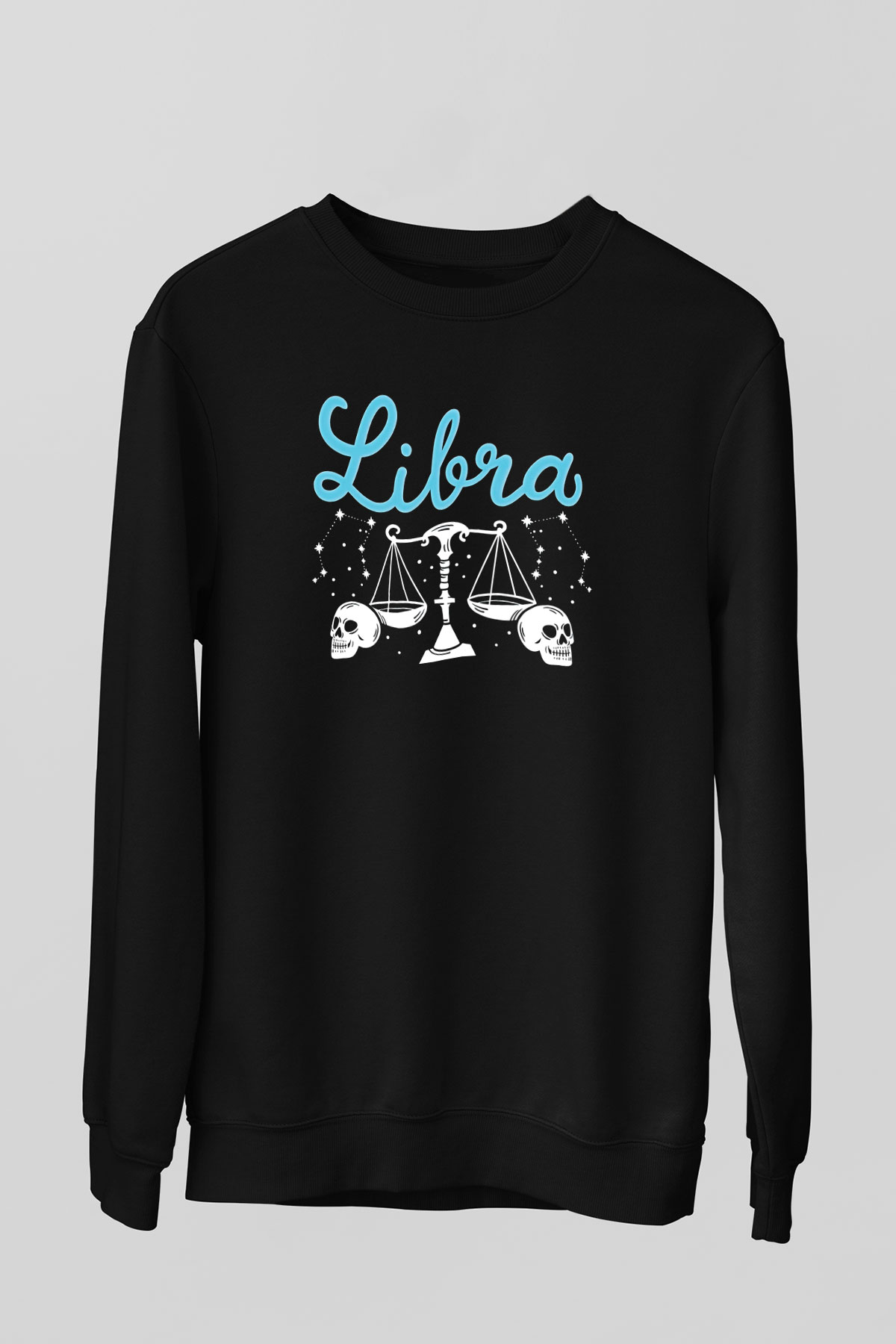 Terazi Burcu Baskılı Unisex Siyah Sweatshirt