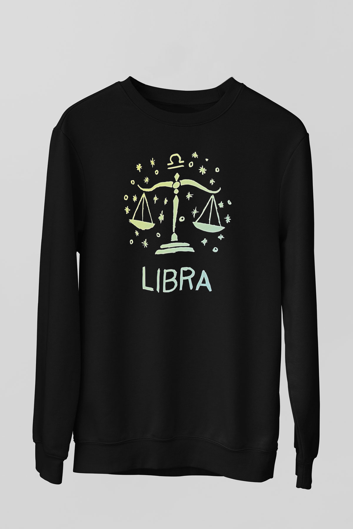 Terazi Burcu Baskılı Unisex Siyah Sweatshirt