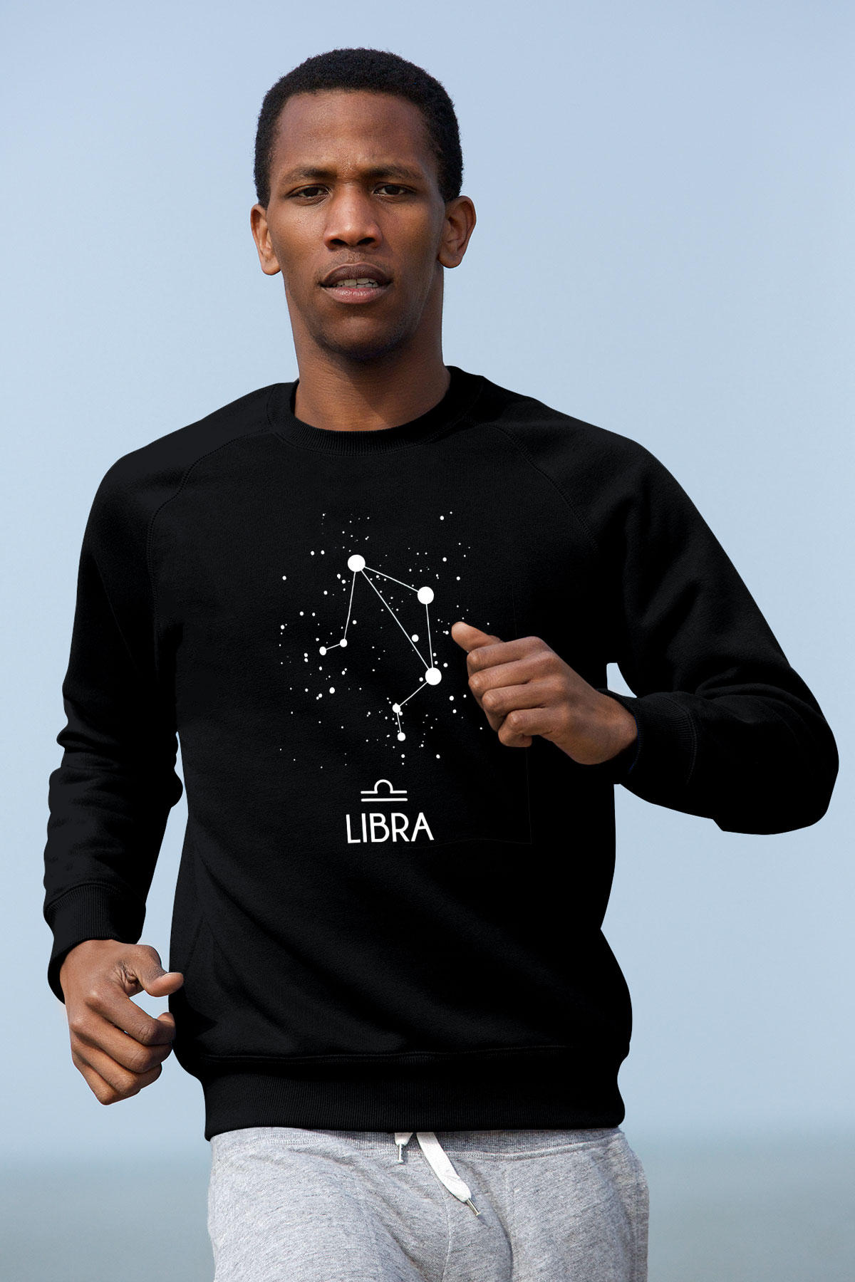 Terazi Burcu Baskılı Unisex Siyah Sweatshirt