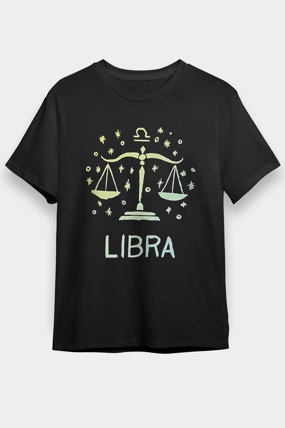 Terazi Burcu Baskılı Unisex Siyah Tişört - Tshirt