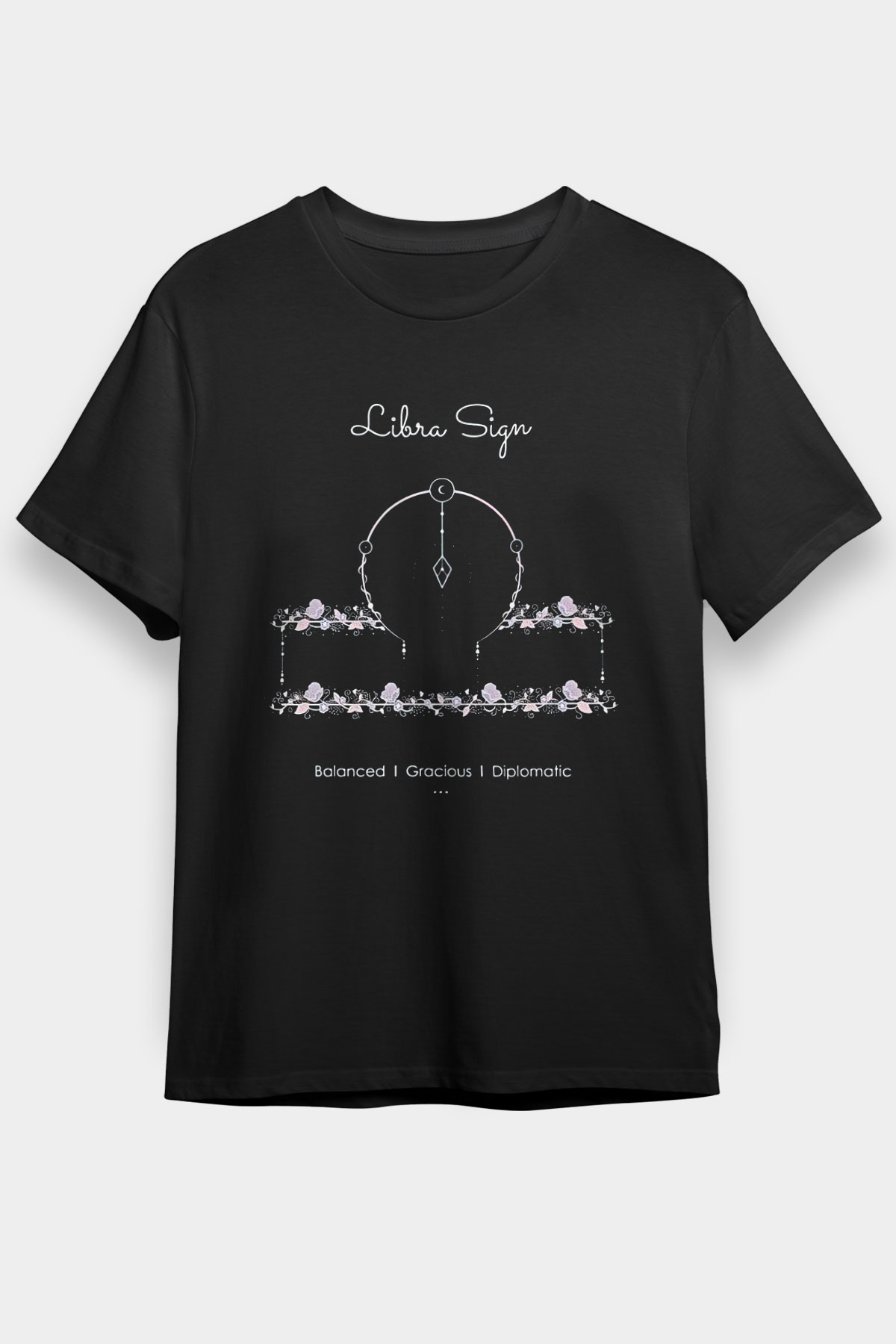 Terazi Burcu Baskılı Unisex Siyah Tişört - Tshirt