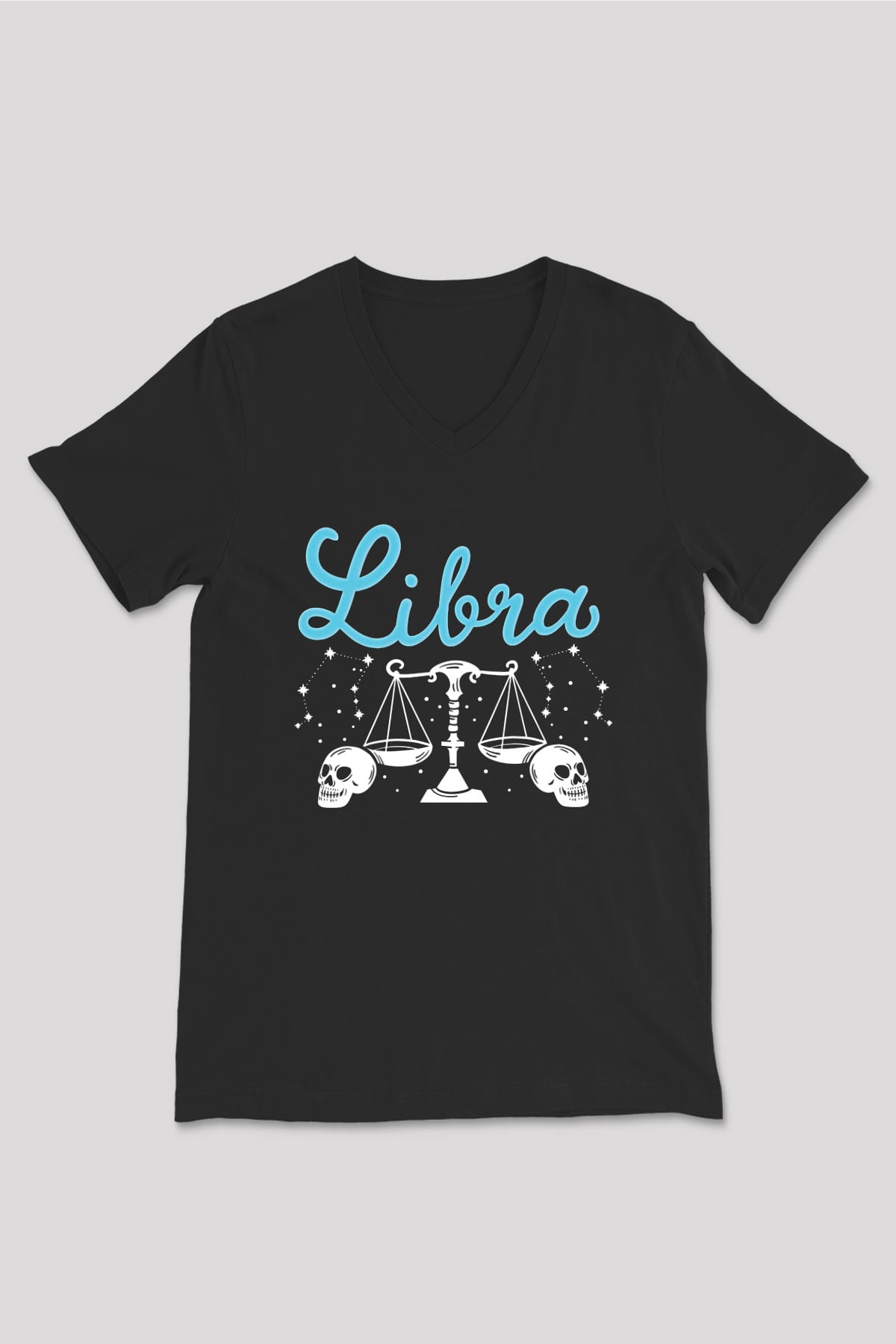 Terazi Burcu Baskılı Unisex Siyah V Yaka Tişört - Tshirt