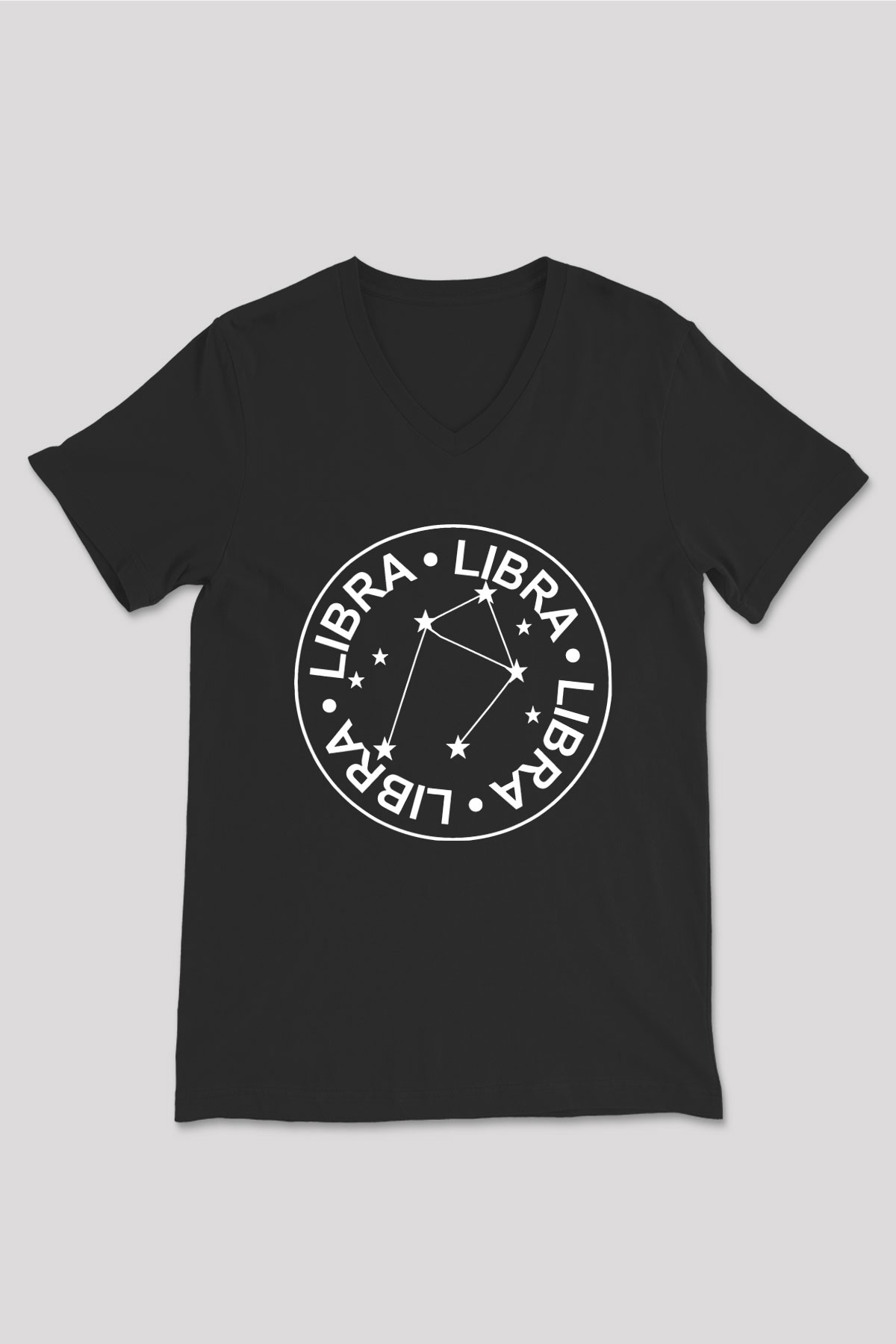 Terazi Burcu Baskılı Unisex Siyah V Yaka Tişört - Tshirt