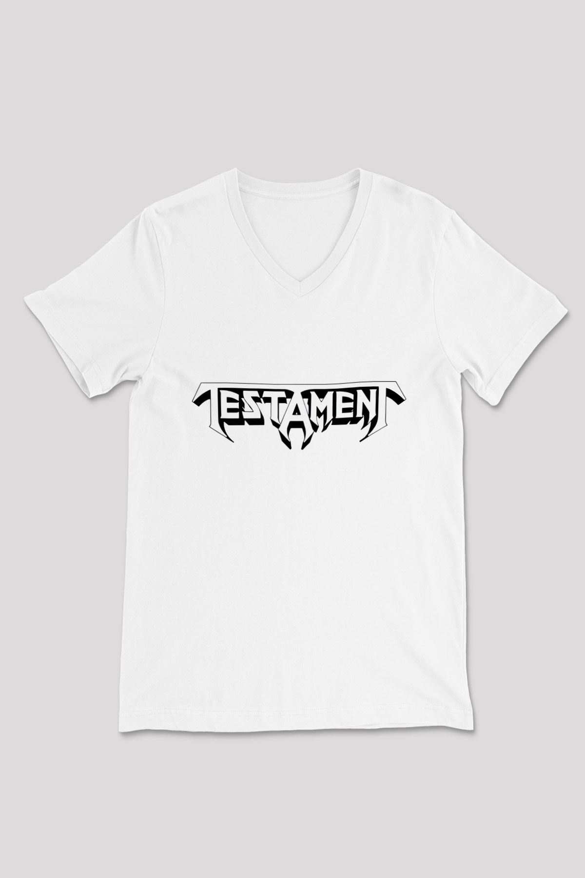 Testament Beyaz Unisex V Yaka Tişört T-Shirt