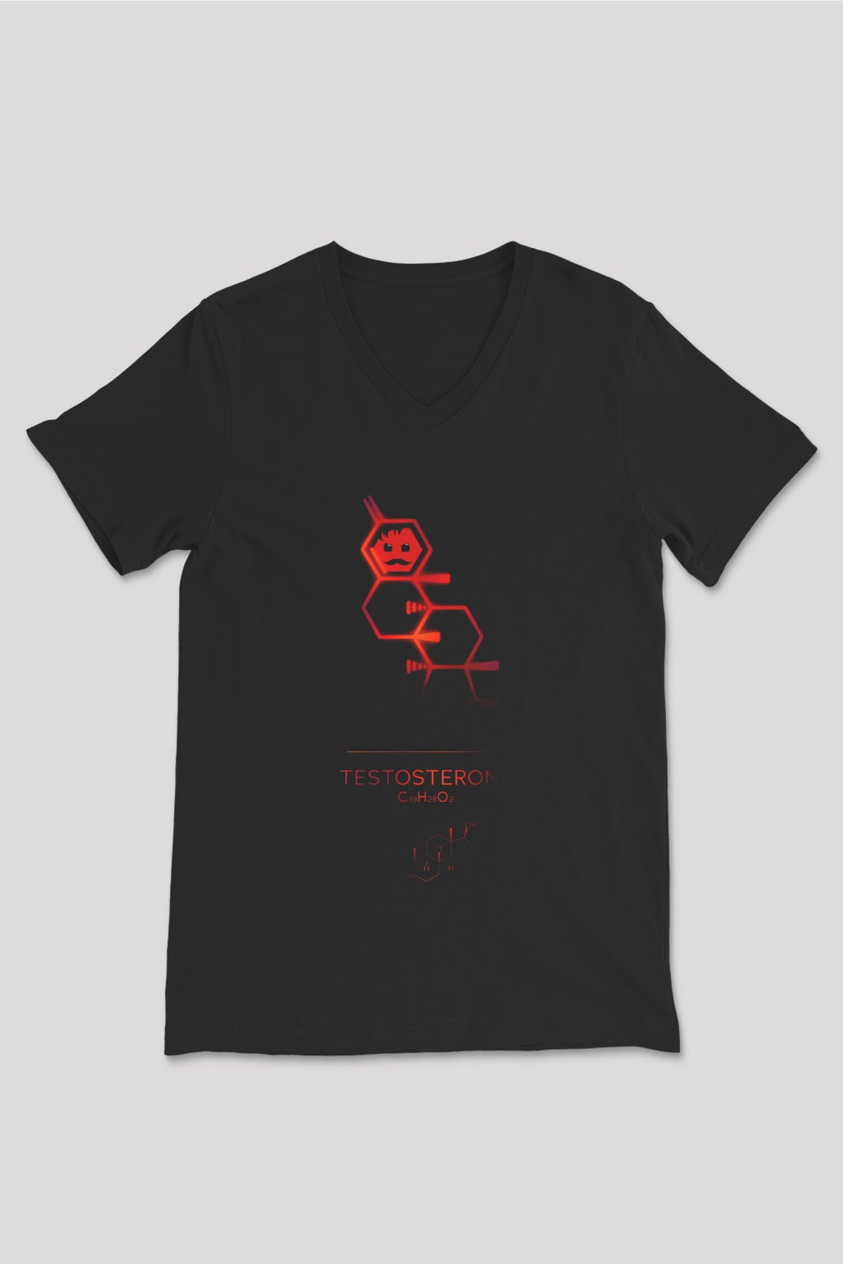 Testosterone Molekülü Baskılı Unisex V Yaka Siyah Tİşört - Tshirt
