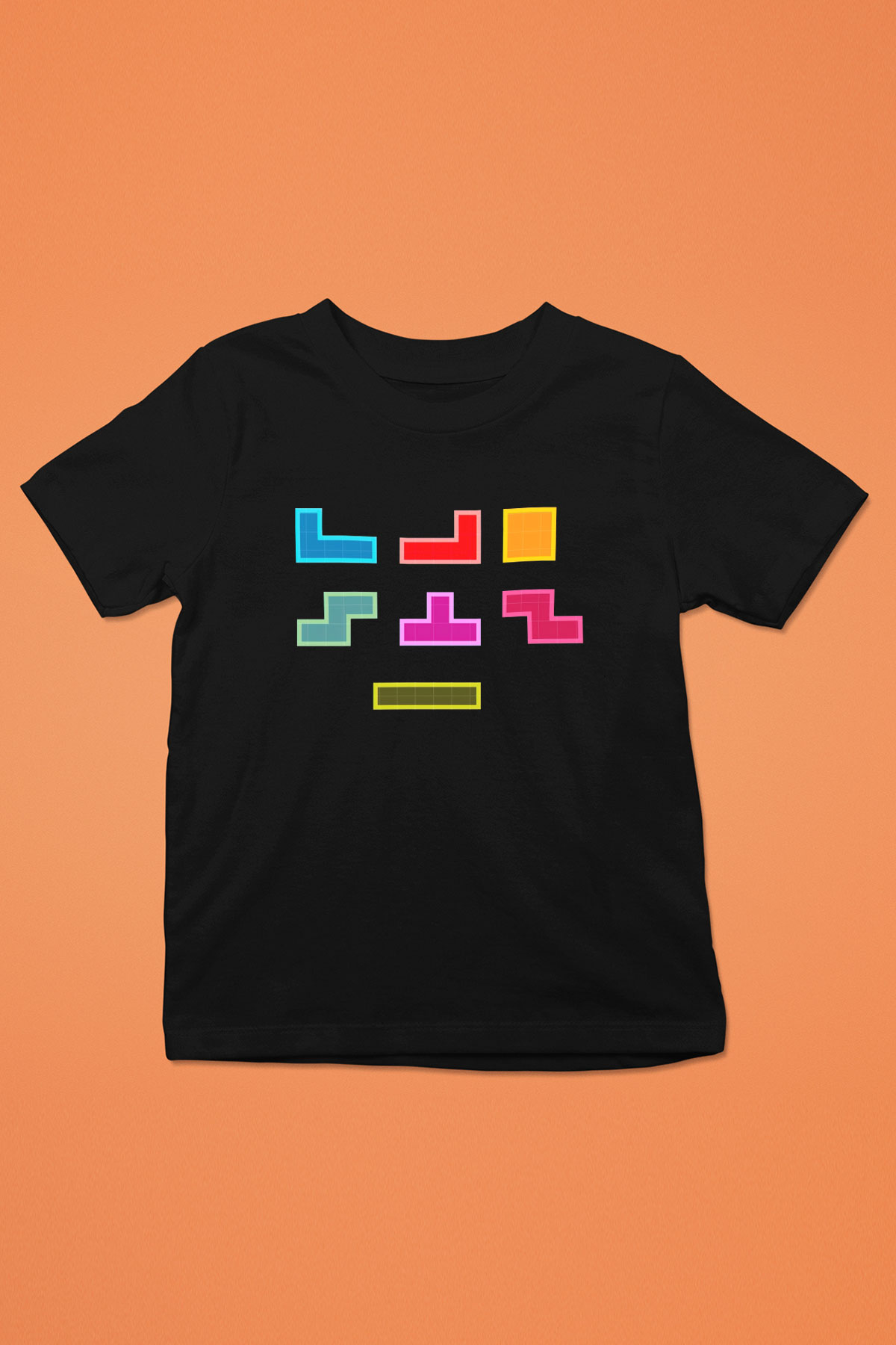 Tetris Baskılı Siyah Unisex Çocuk Tişört