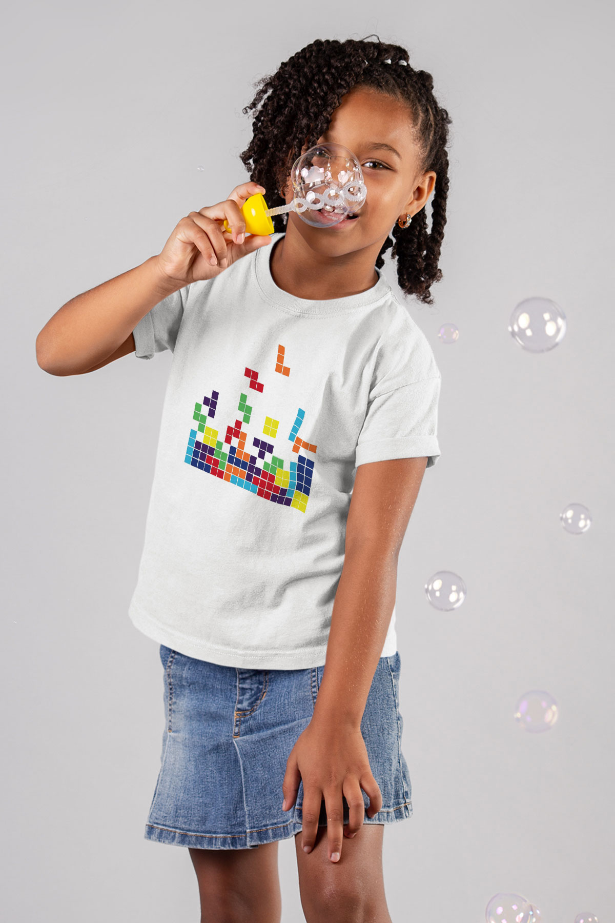 Tetris Beyaz Unisex Çocuk Tişört