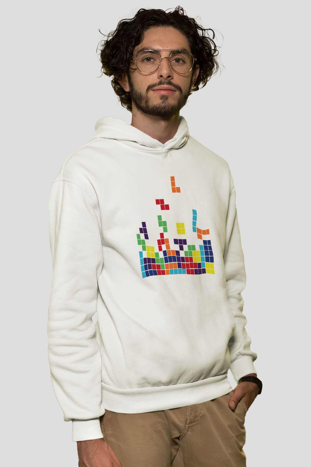 Tetris Beyaz Unisex Hoodie