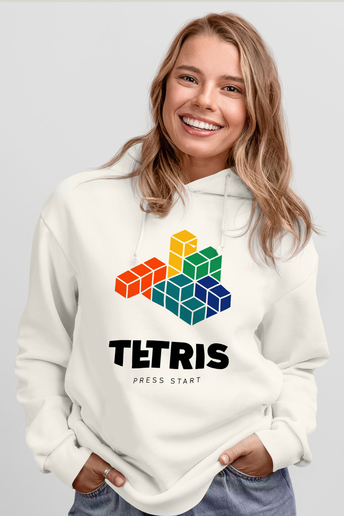 Tetris Beyaz Unisex Hoodie