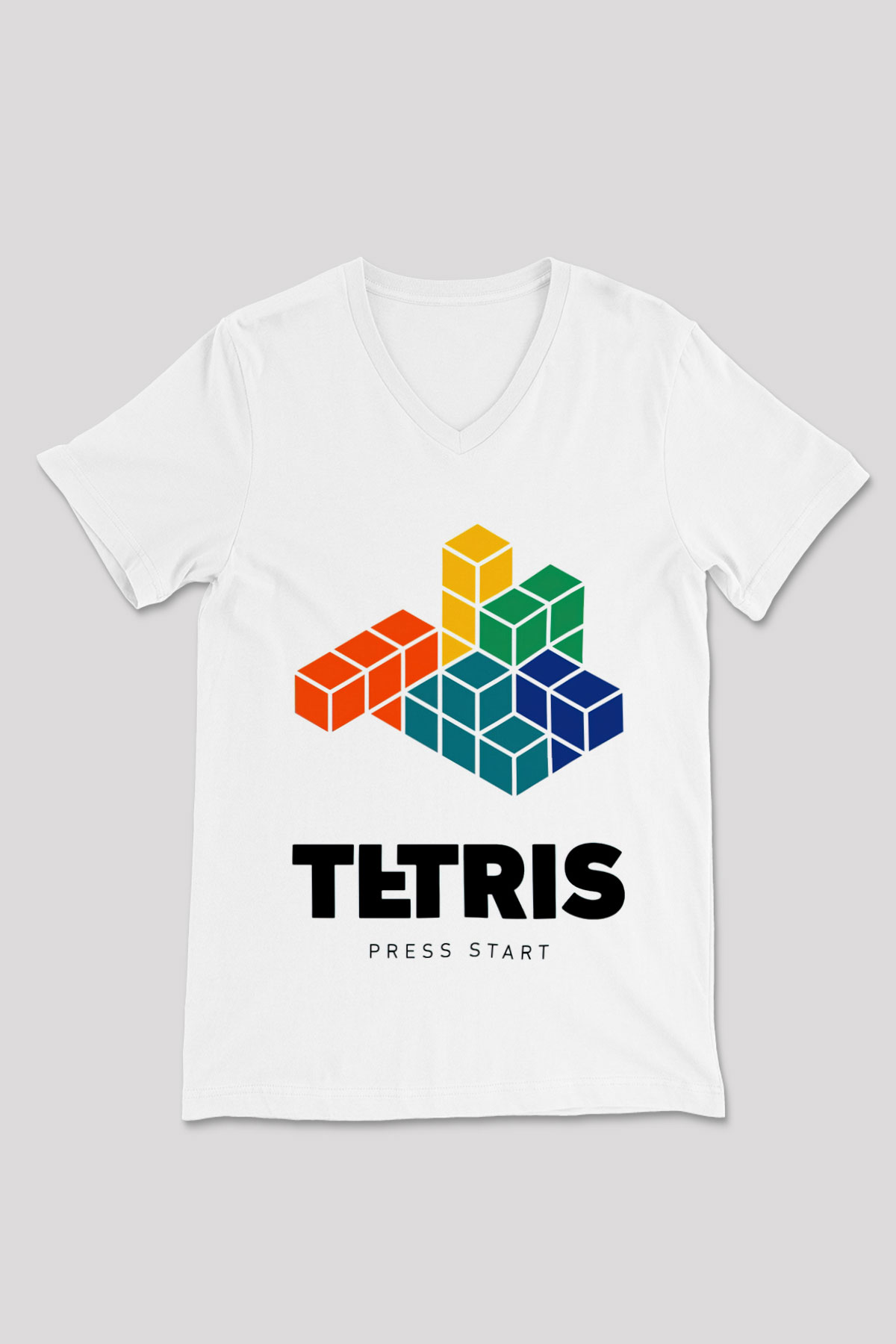Tetris Beyaz Unisex  V Yaka Tişört