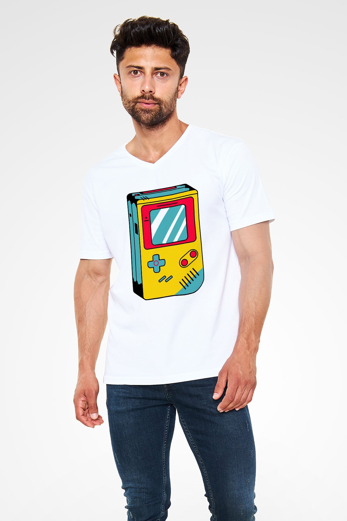 Tetris Beyaz Unisex  V Yaka Tişört