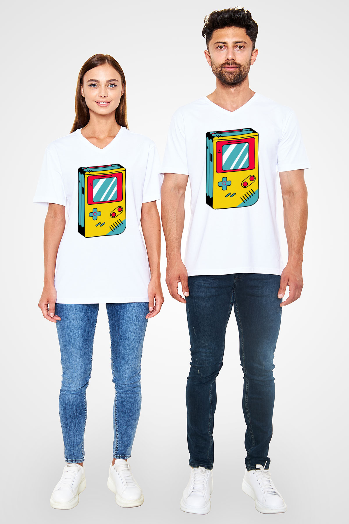 Tetris Beyaz Unisex  V Yaka Tişört