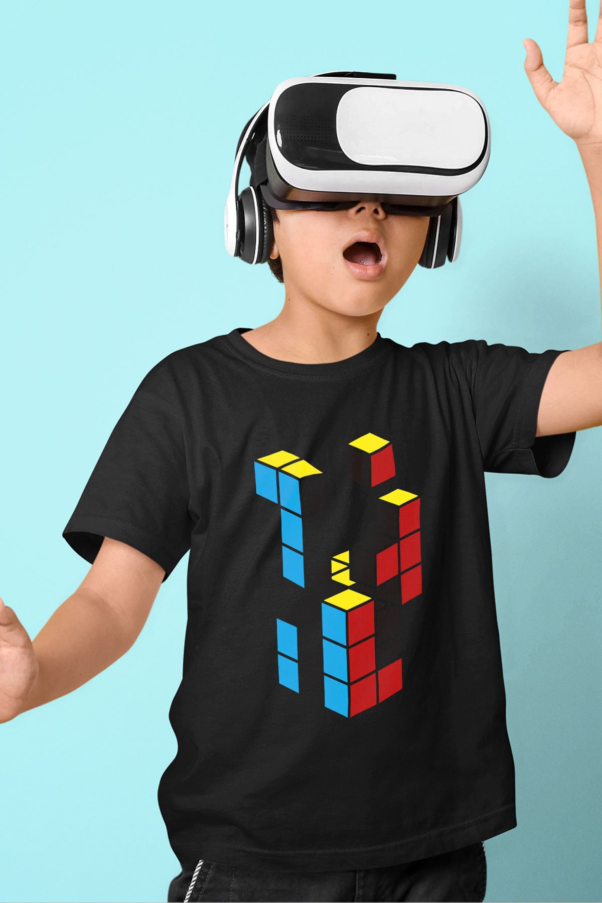 Tetris Siyah Unisex  Çocuk Tişört