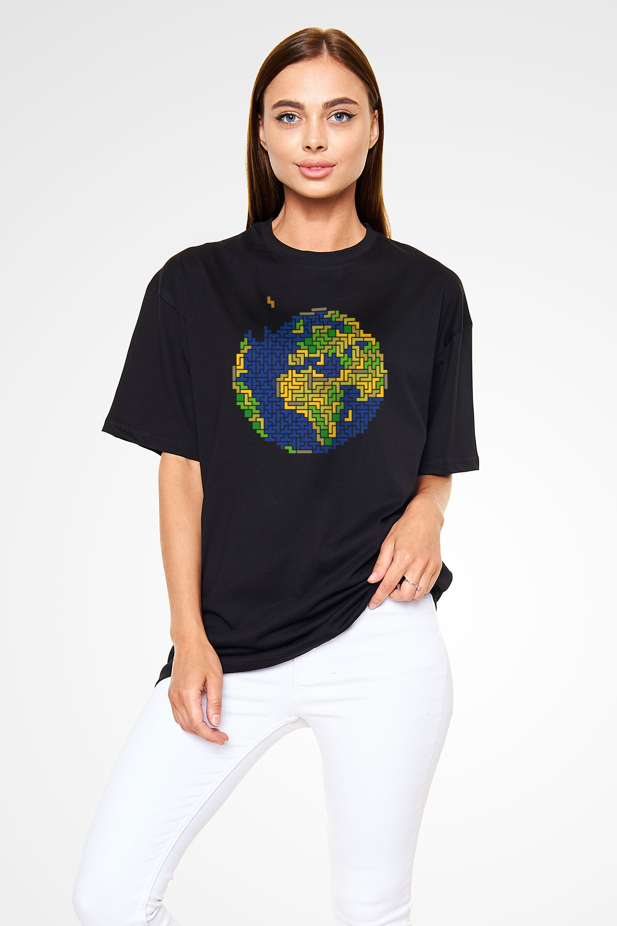 Tetris Siyah Unisex Oversize Tişört T-Shirt