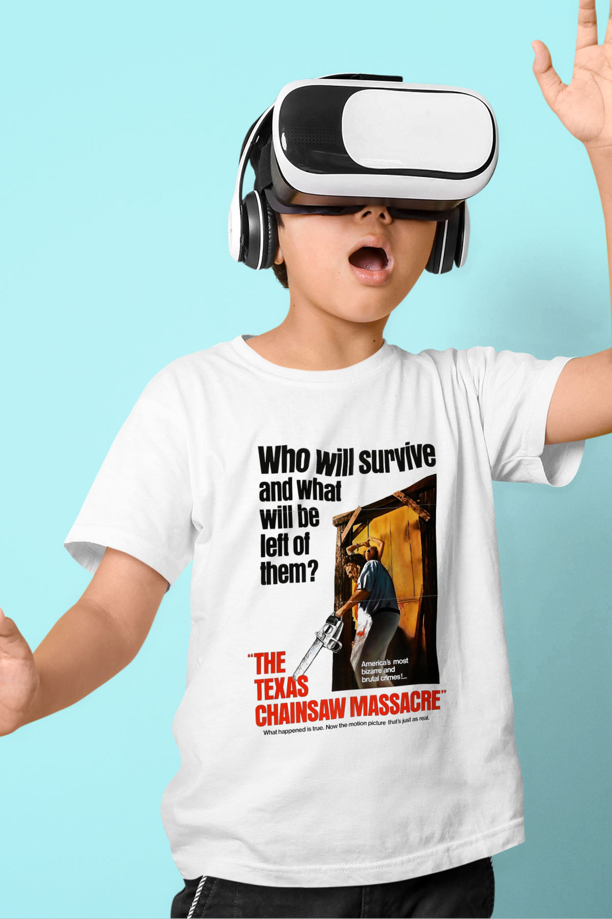 Texas Chain Saw Massacre Baskılı Beyaz Unisex Çocuk Tişört