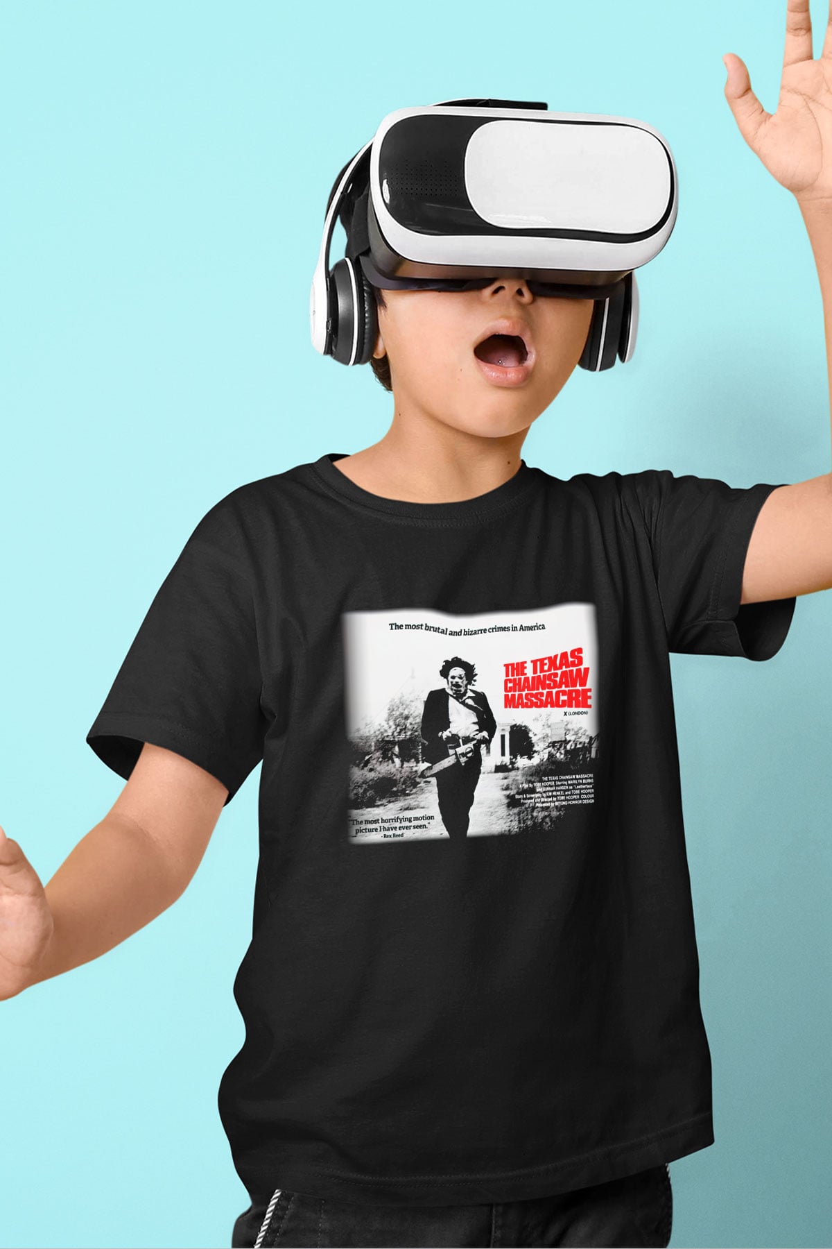 Texas Chain Saw Massacre Baskılı Siyah Unisex Çocuk Tişört