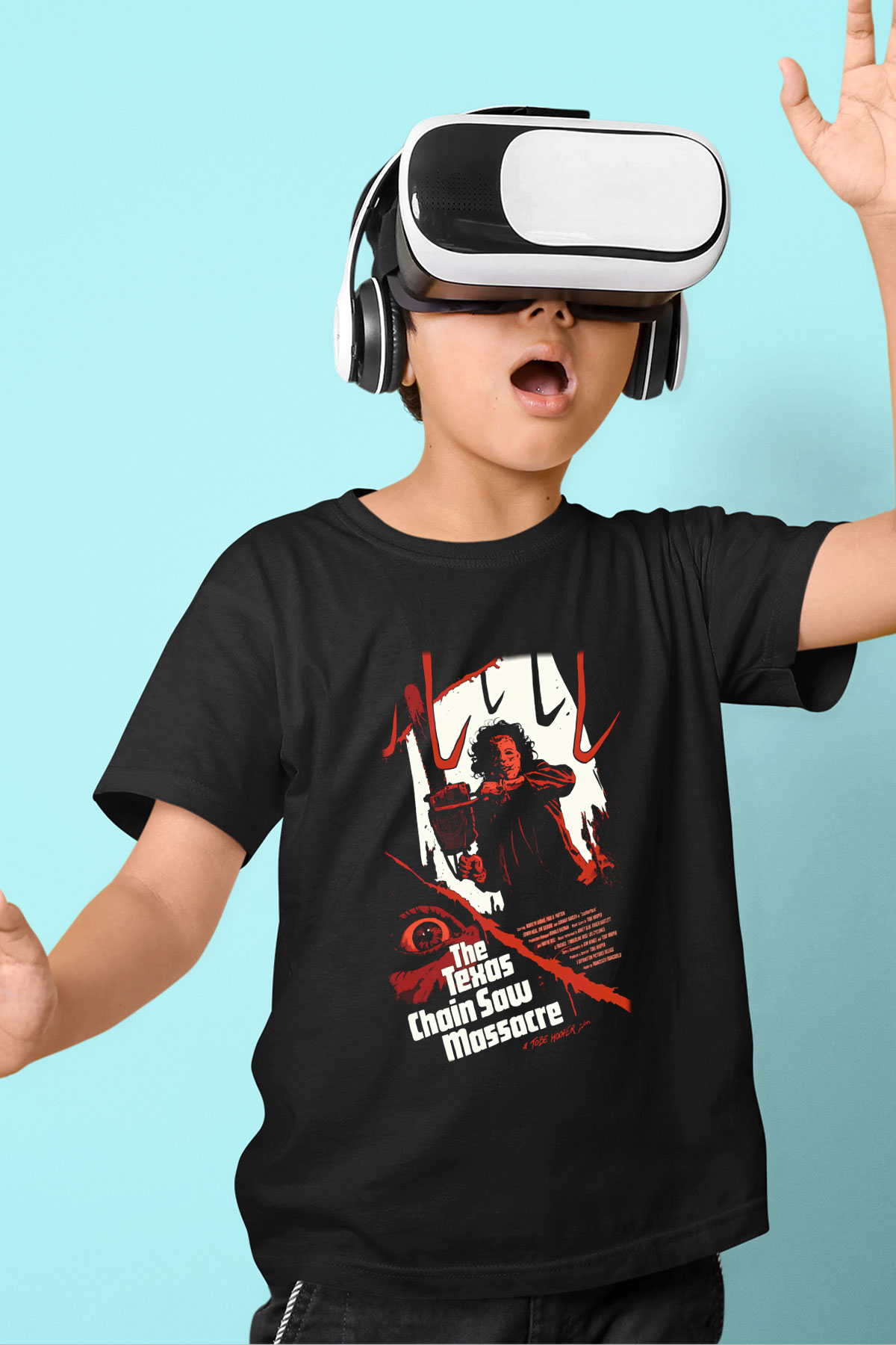 Texas Chain Saw Massacre Baskılı Siyah Unisex Çocuk Tişört