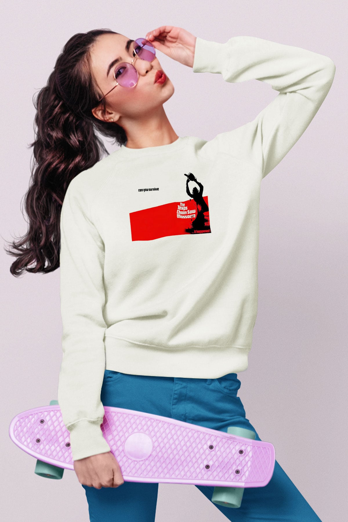 Texas Chain Saw Massacre Beyaz Unisex Sweatshirt