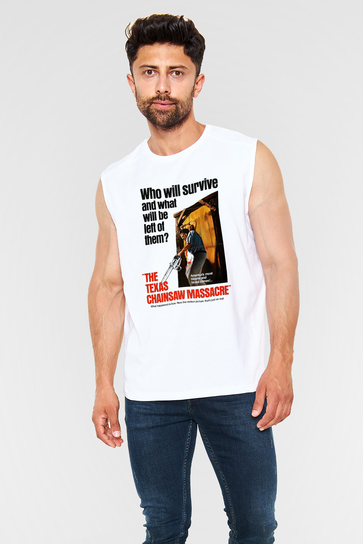 Texas Chain Saw Massacre Beyaz Unisex Kolsuz Tişört