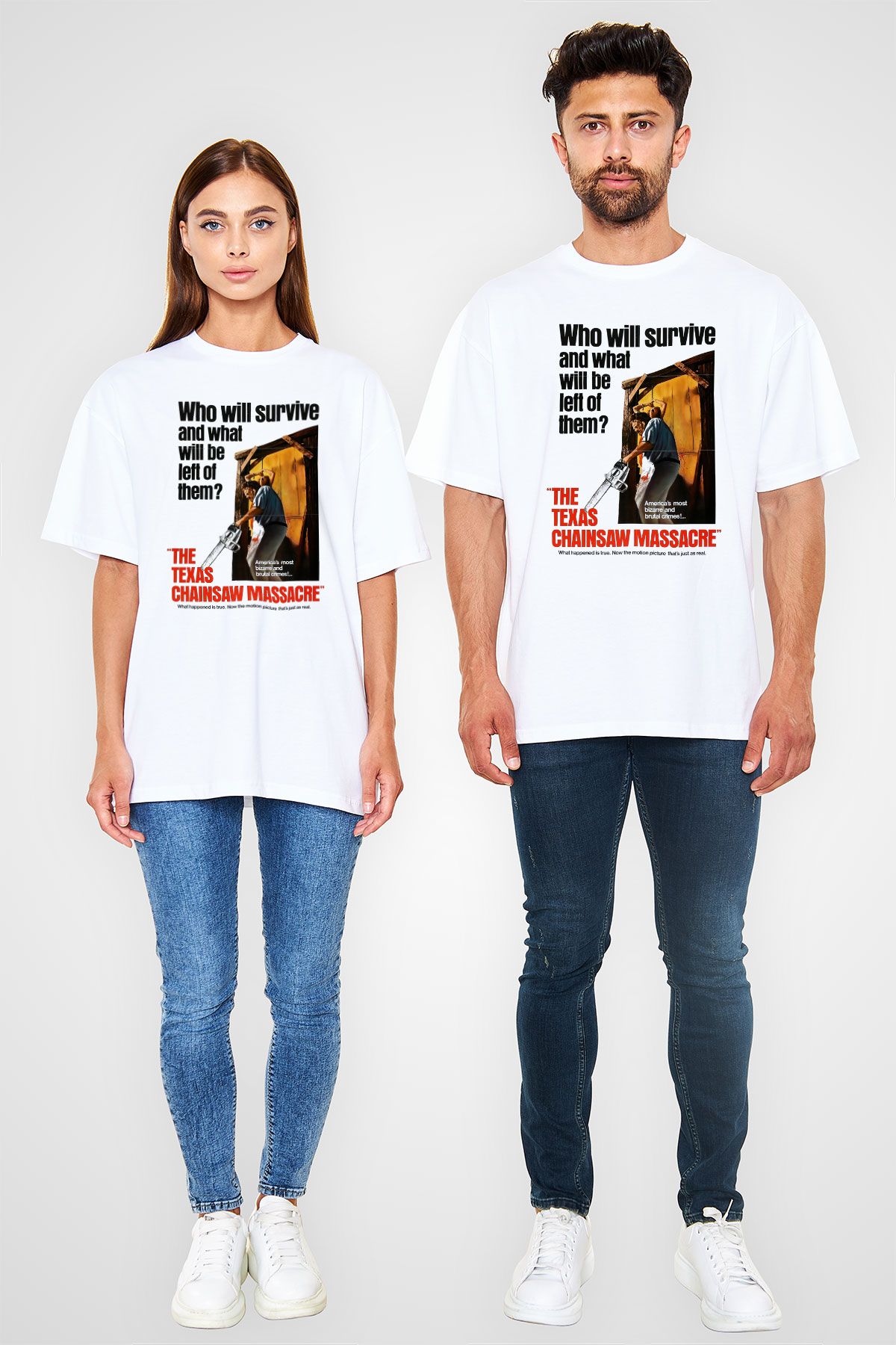 Texas Chain Saw Massacre Beyaz Unisex Oversize Tişört
