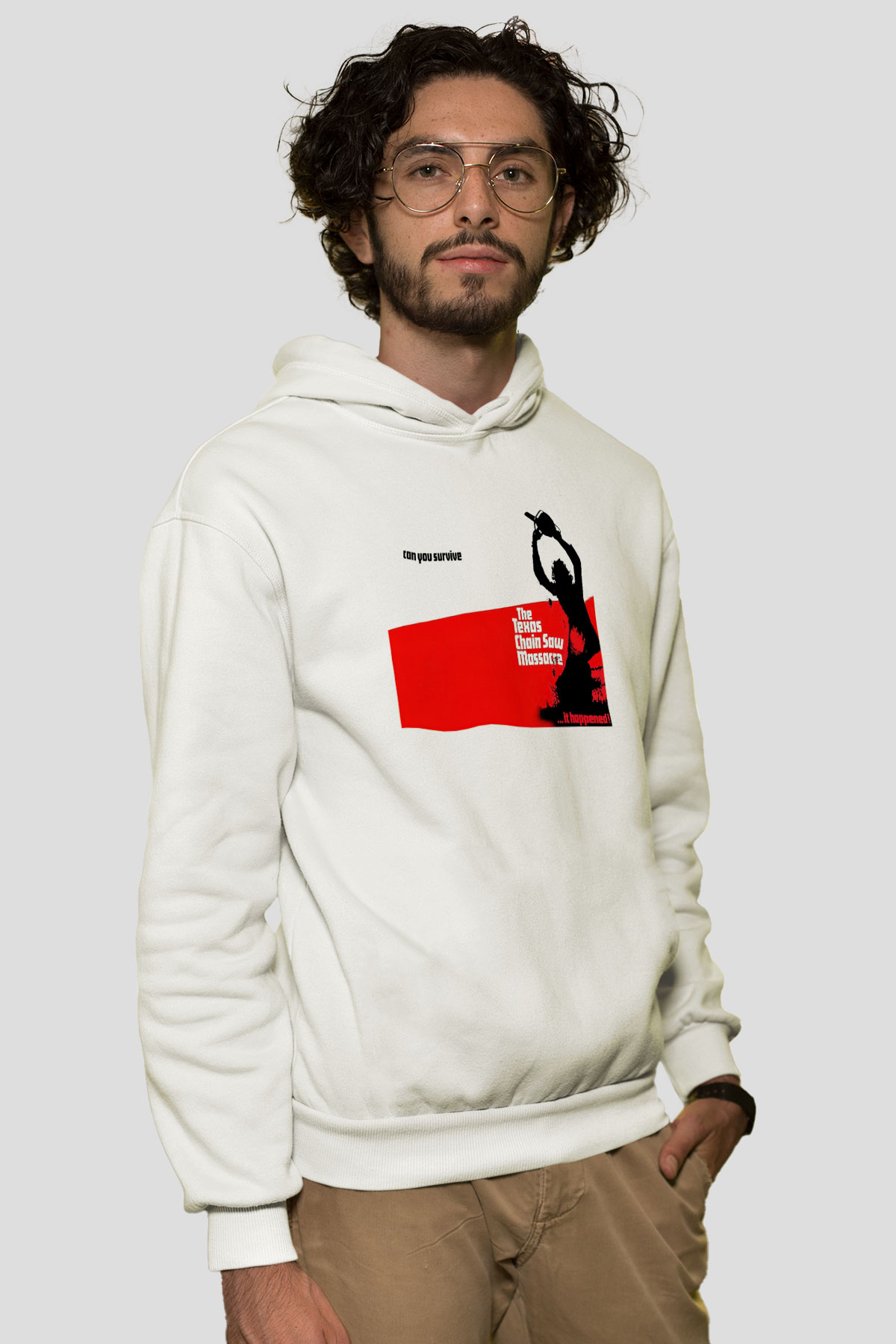 Texas Chain Saw Massacre Beyaz Unisex Kapşonlu Sweatshirt