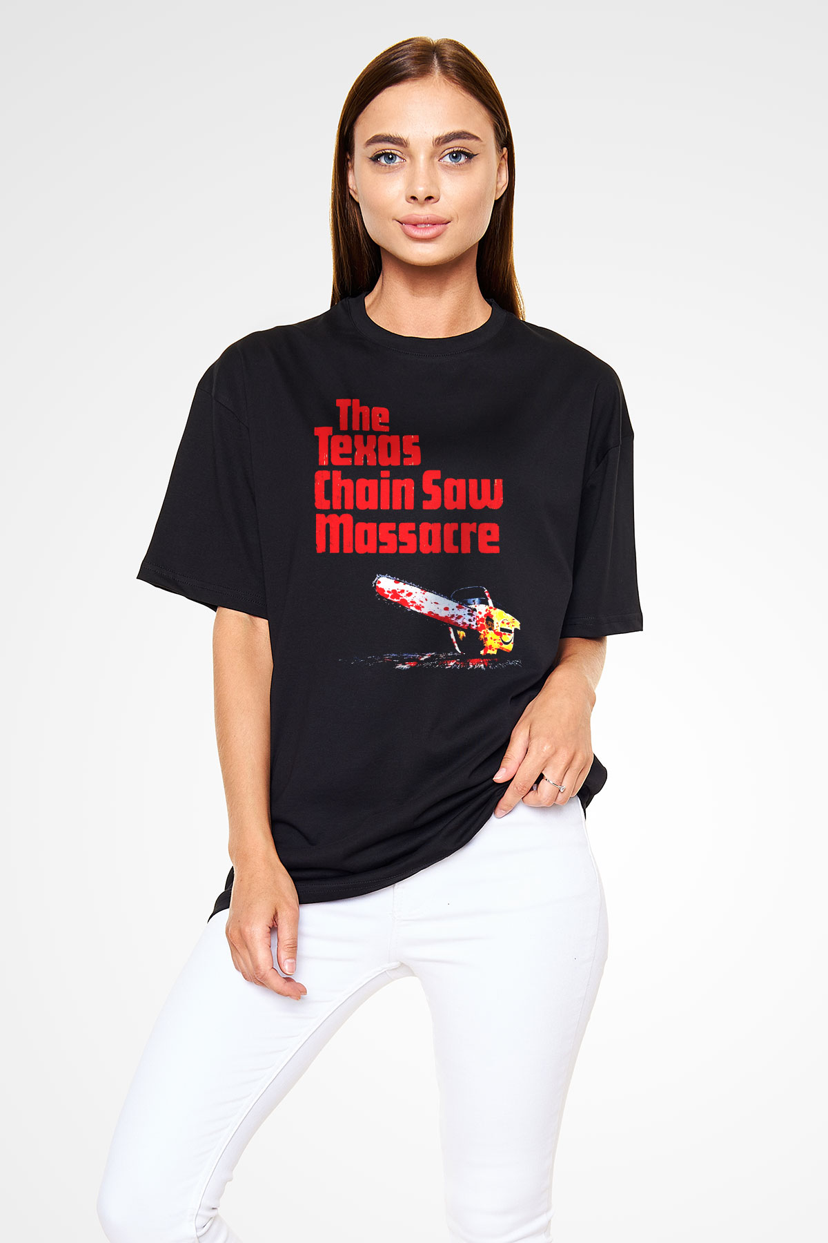 Texas Chain Saw Massacre Siyah Unisex Oversize Tişört