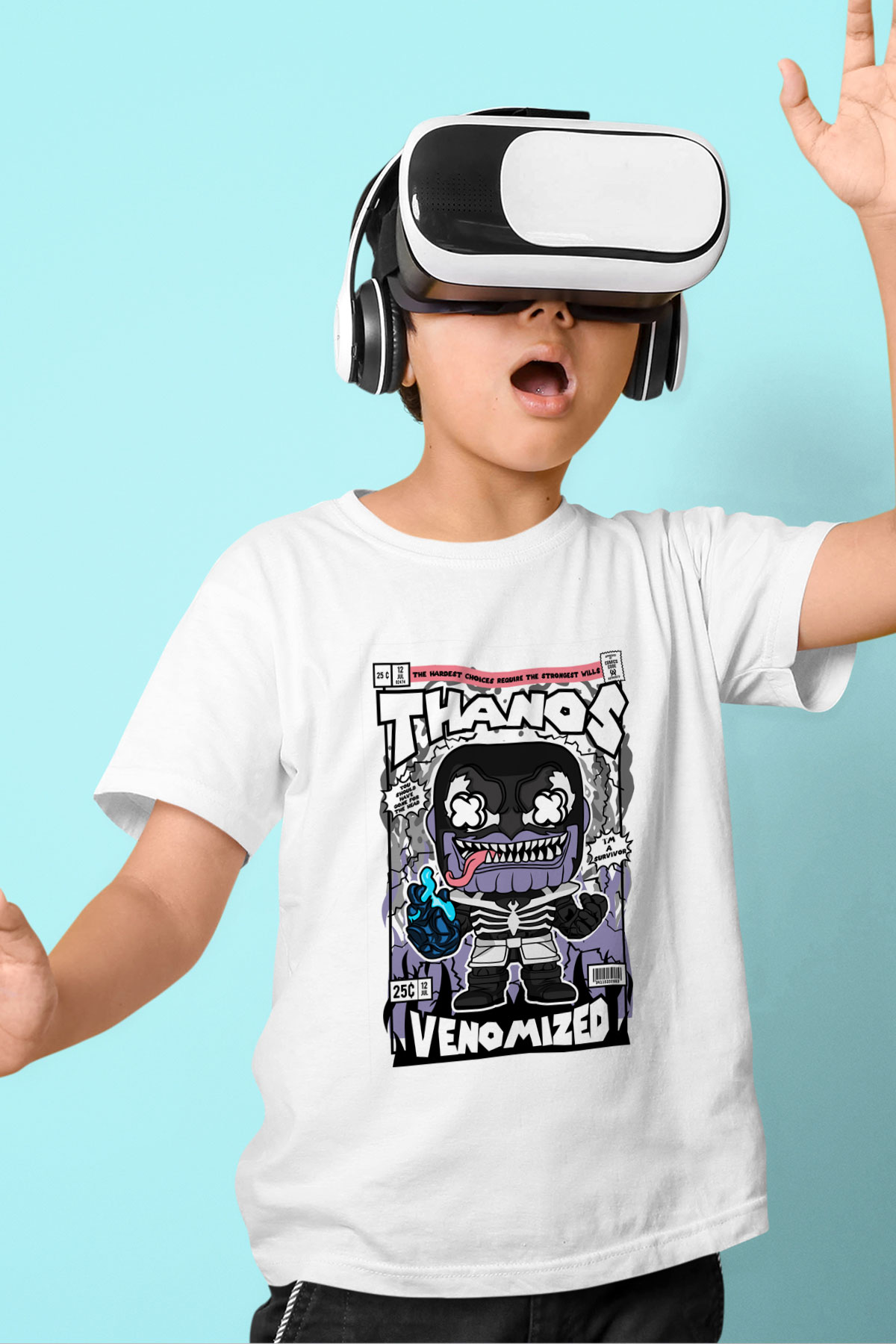 Thanos Venomized Baskılı Unisex Beyaz Çocuk Tişört