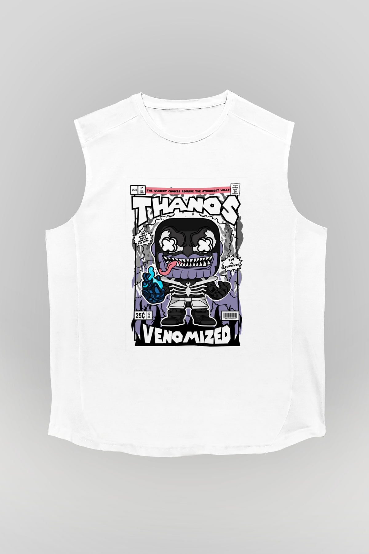 Thanos Venomized Baskılı Unisex Beyaz Kolsuz Tişört