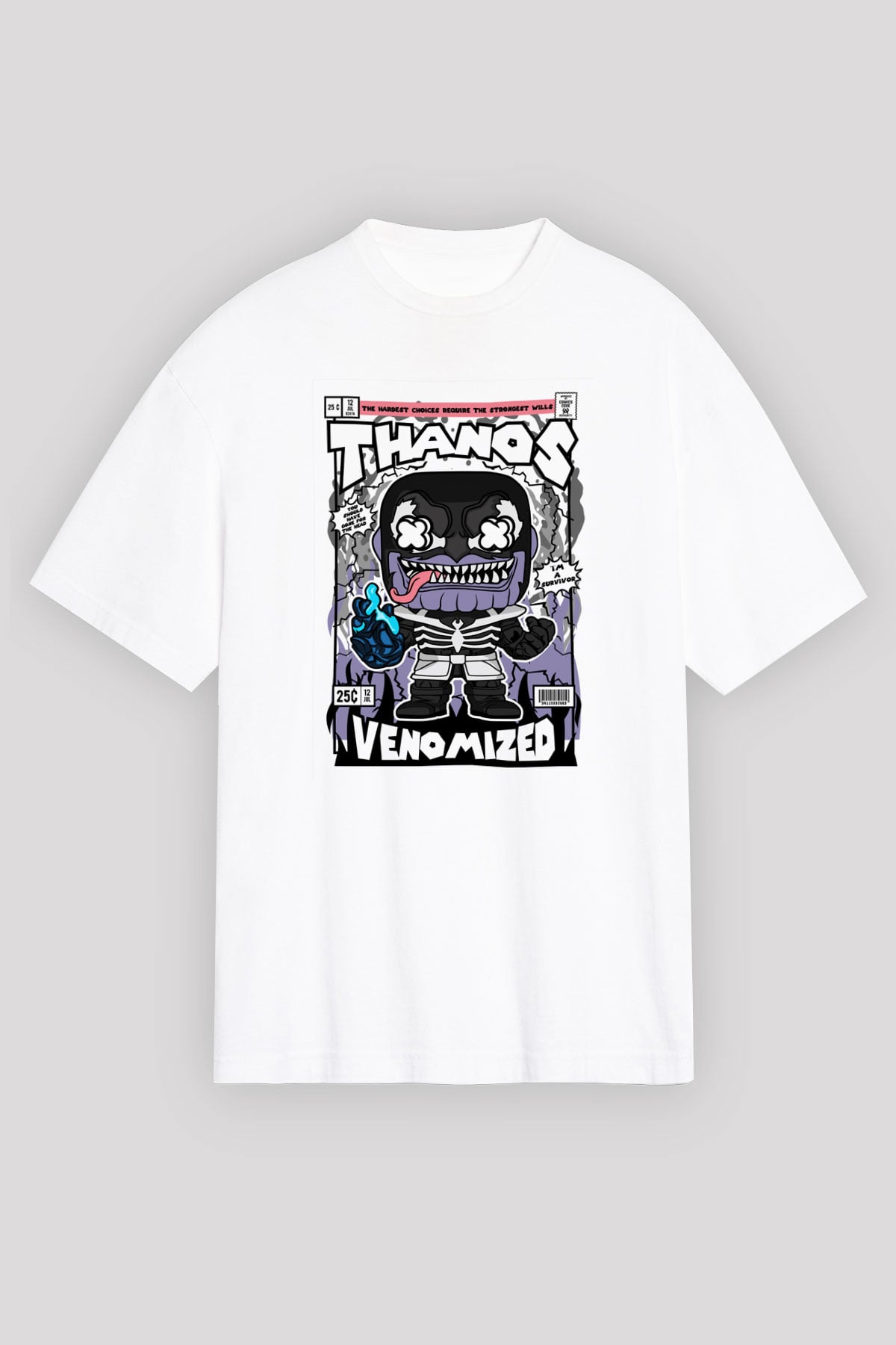 Thanos Venomized Baskılı Unisex Beyaz Oversize Tişört