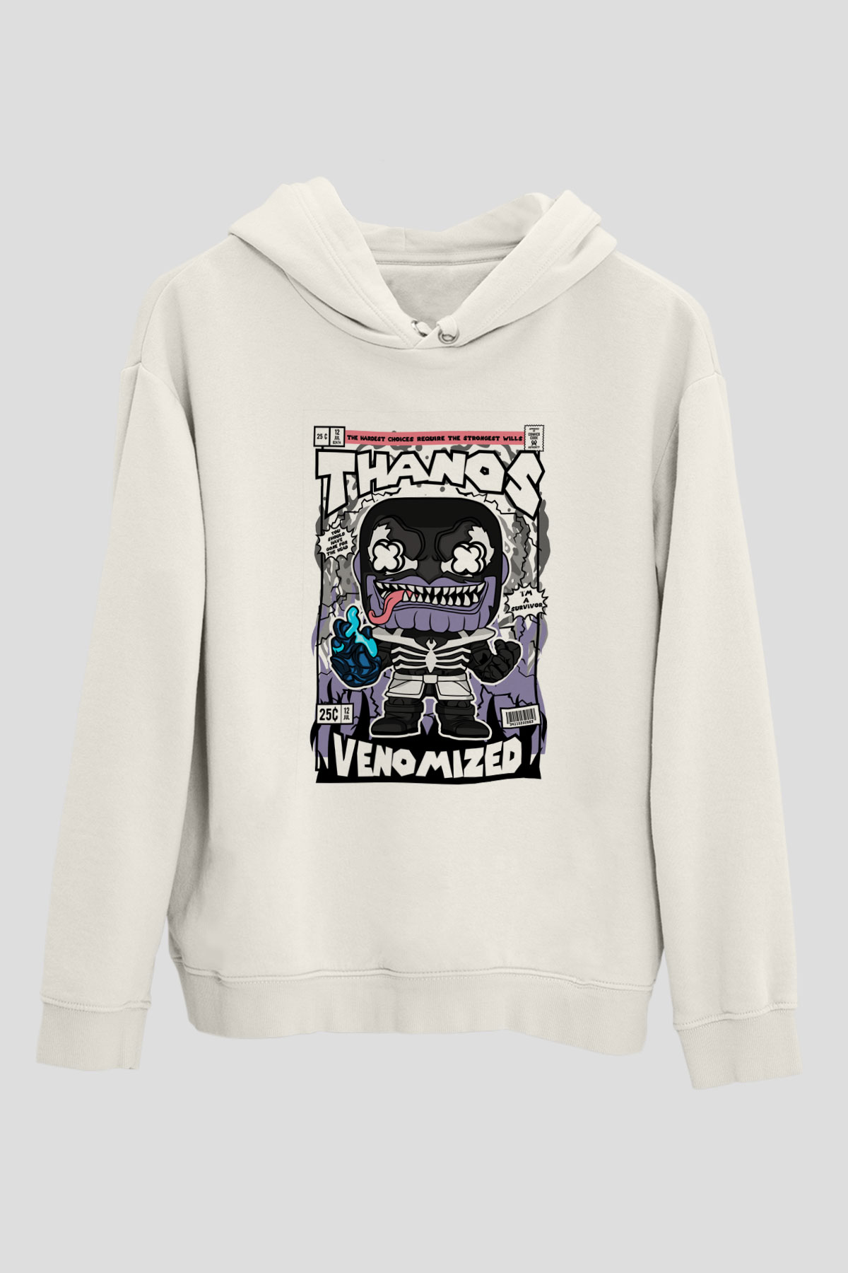 Thanos Venomized Baskılı Unisex Beyaz Hoodie