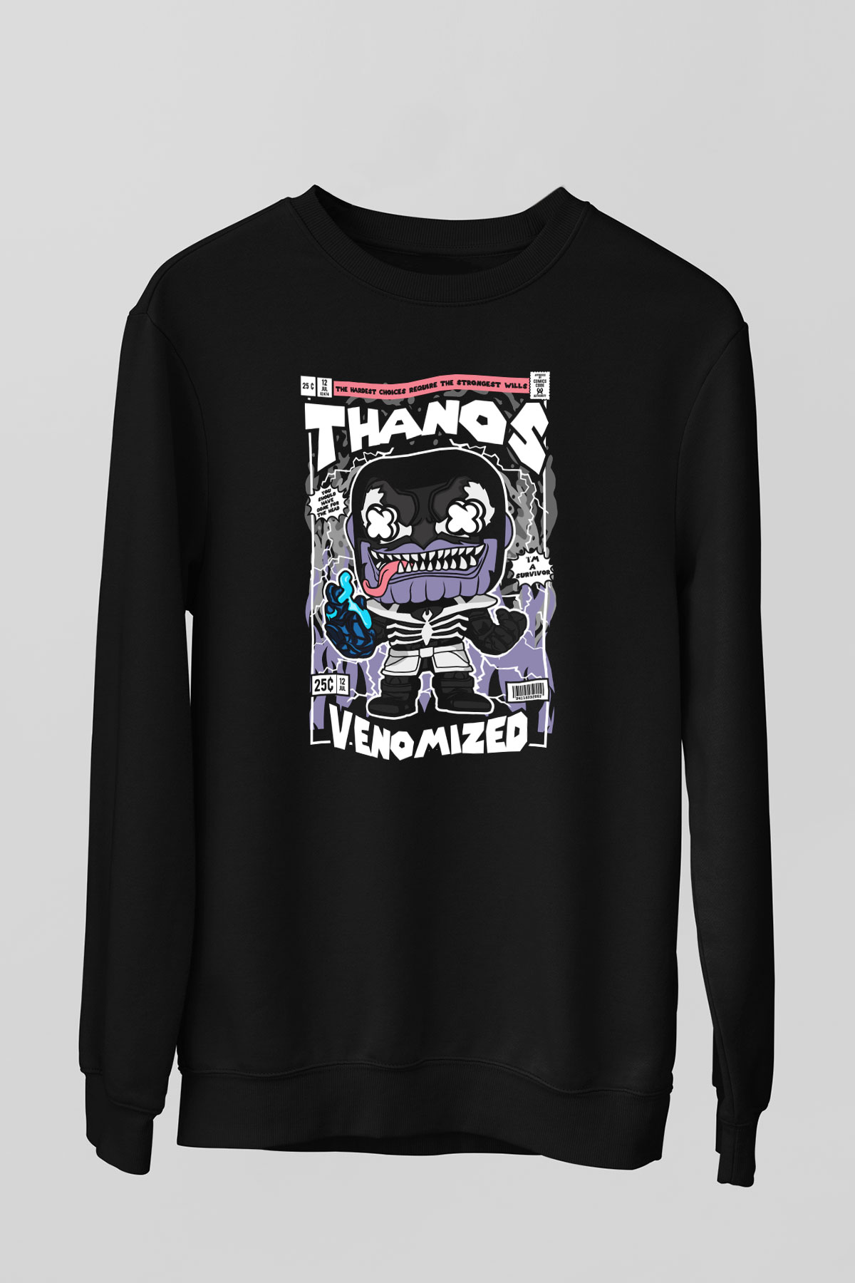 Thanos Venomized Baskılı Unisex Siyah Sweatshirt