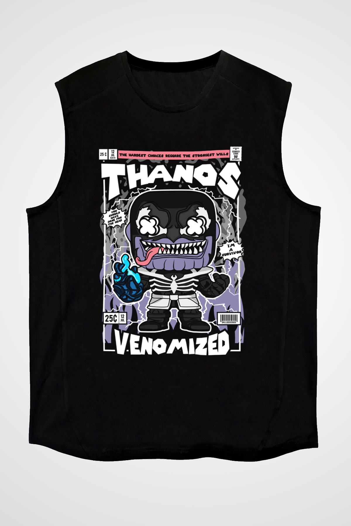 Thanos Venomized Baskılı Unisex Siyah Kolsuz Tişört