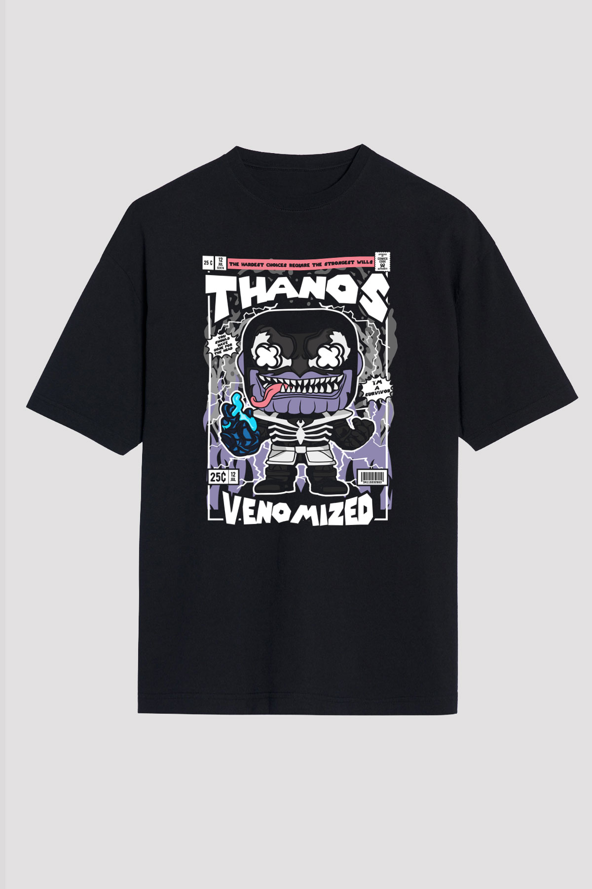 Thanos Venomized Baskılı Unisex Siyah Oversize Tişört