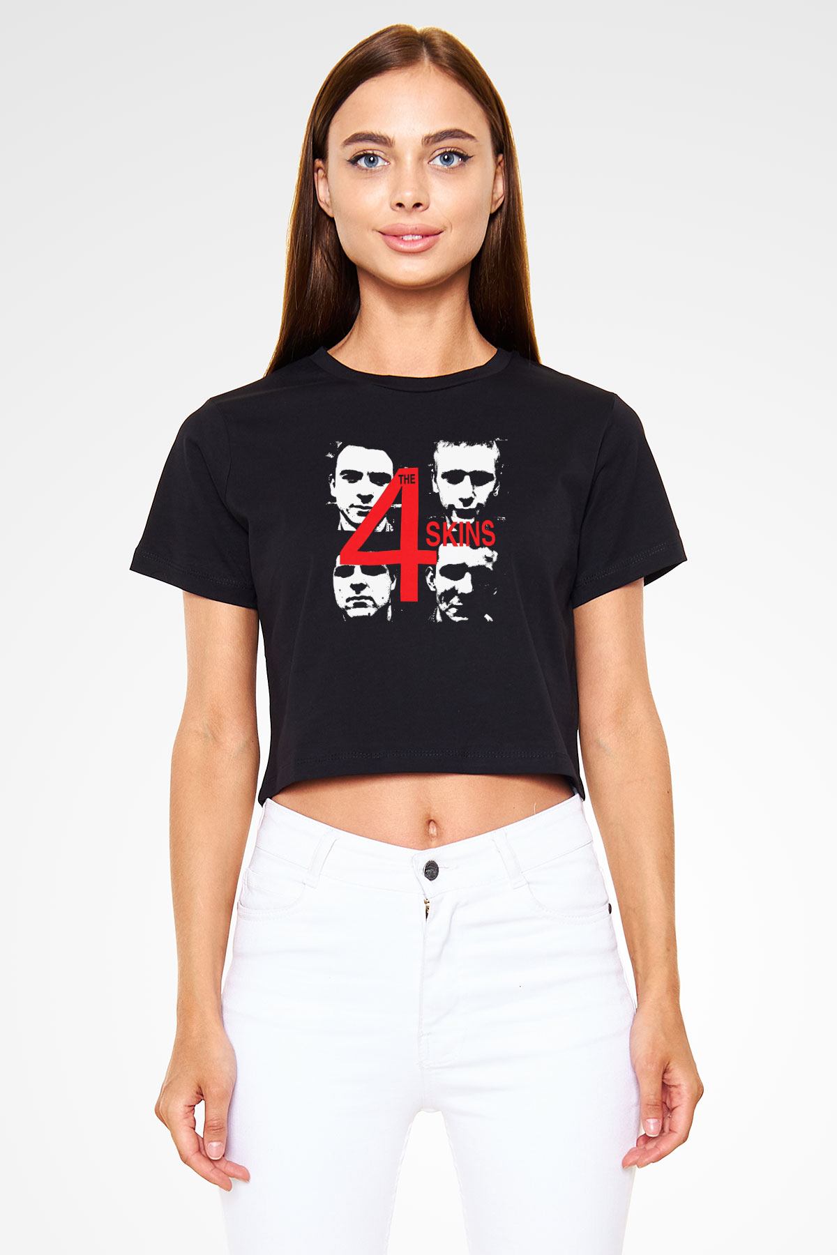 The 4 Skins Baskılı Siyah Crop Top Kadın Tişört - Tshirt