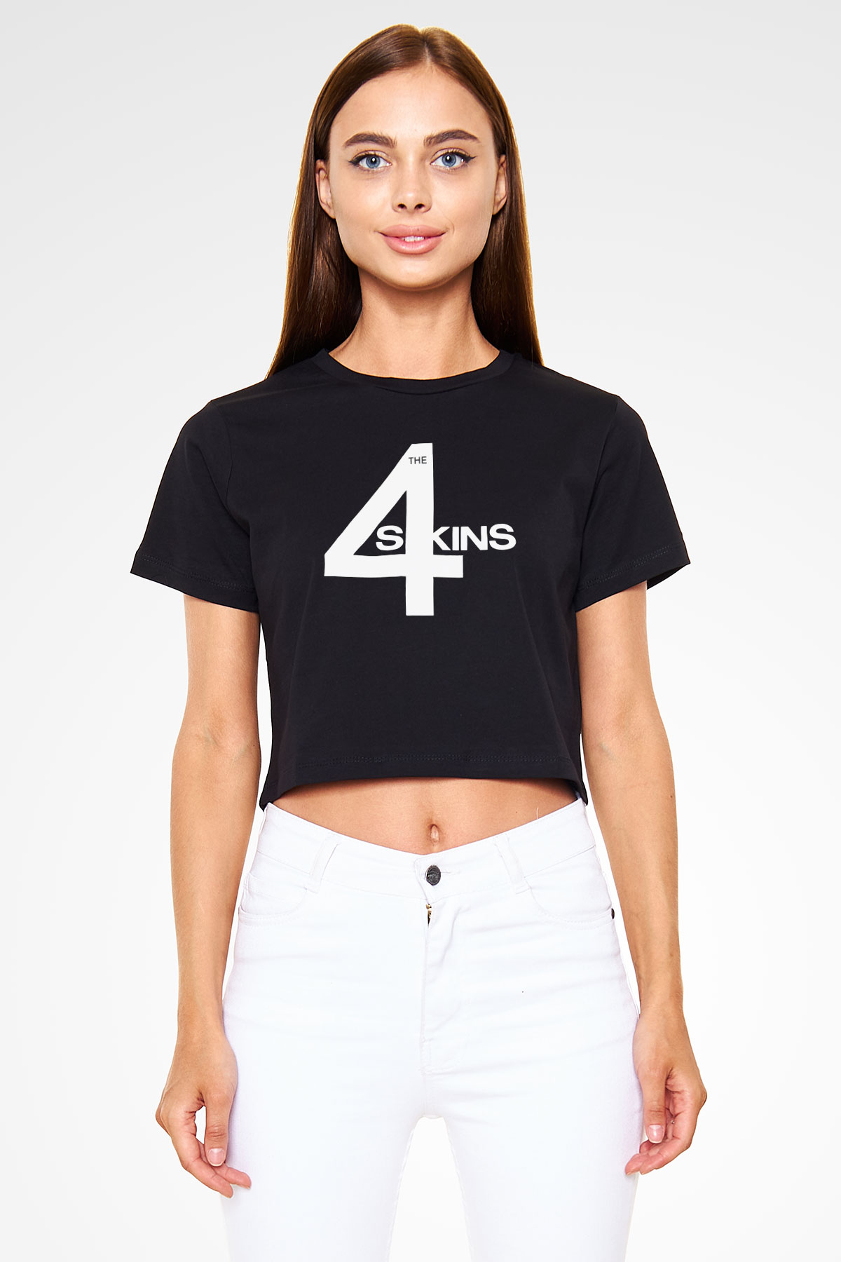 The 4 Skins Baskılı Siyah Crop Top Kadın Tişört - Tshirt