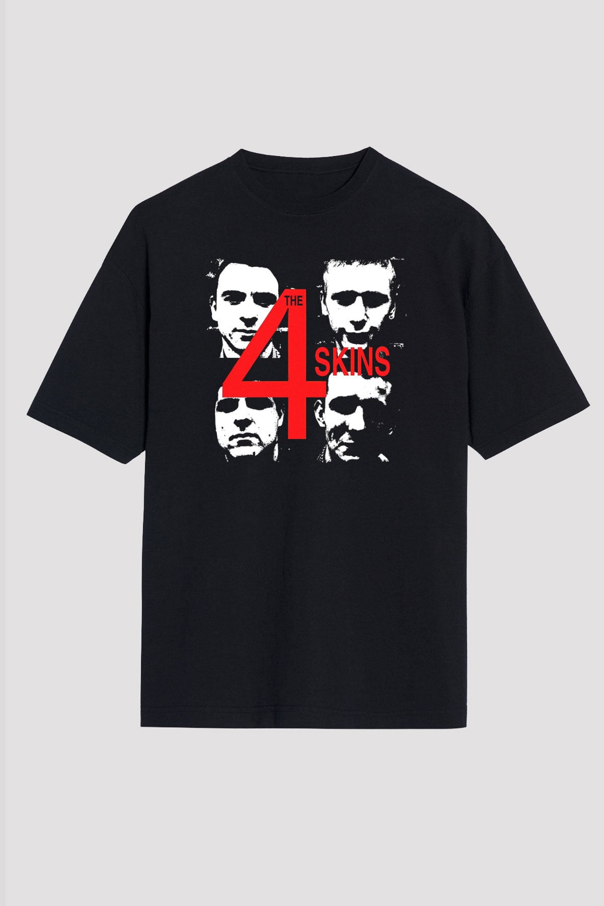 The 4 Skins Baskılı Unisex Siyah Oversize Tişört - Tshirt