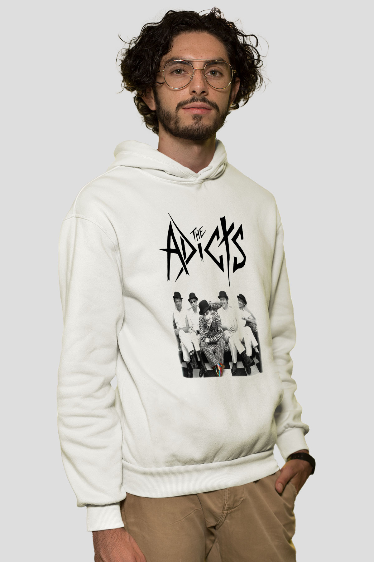 The Adicts Beyaz Unisex Kapşonlu Sweatshirt