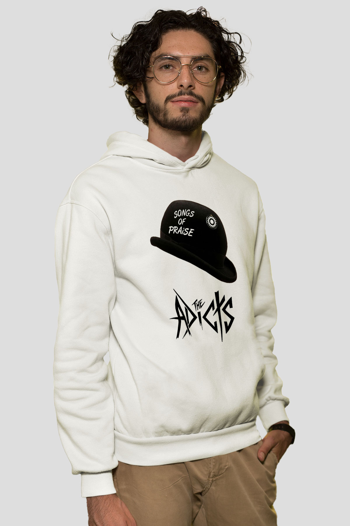 The Adicts Beyaz Unisex Kapşonlu Sweatshirt