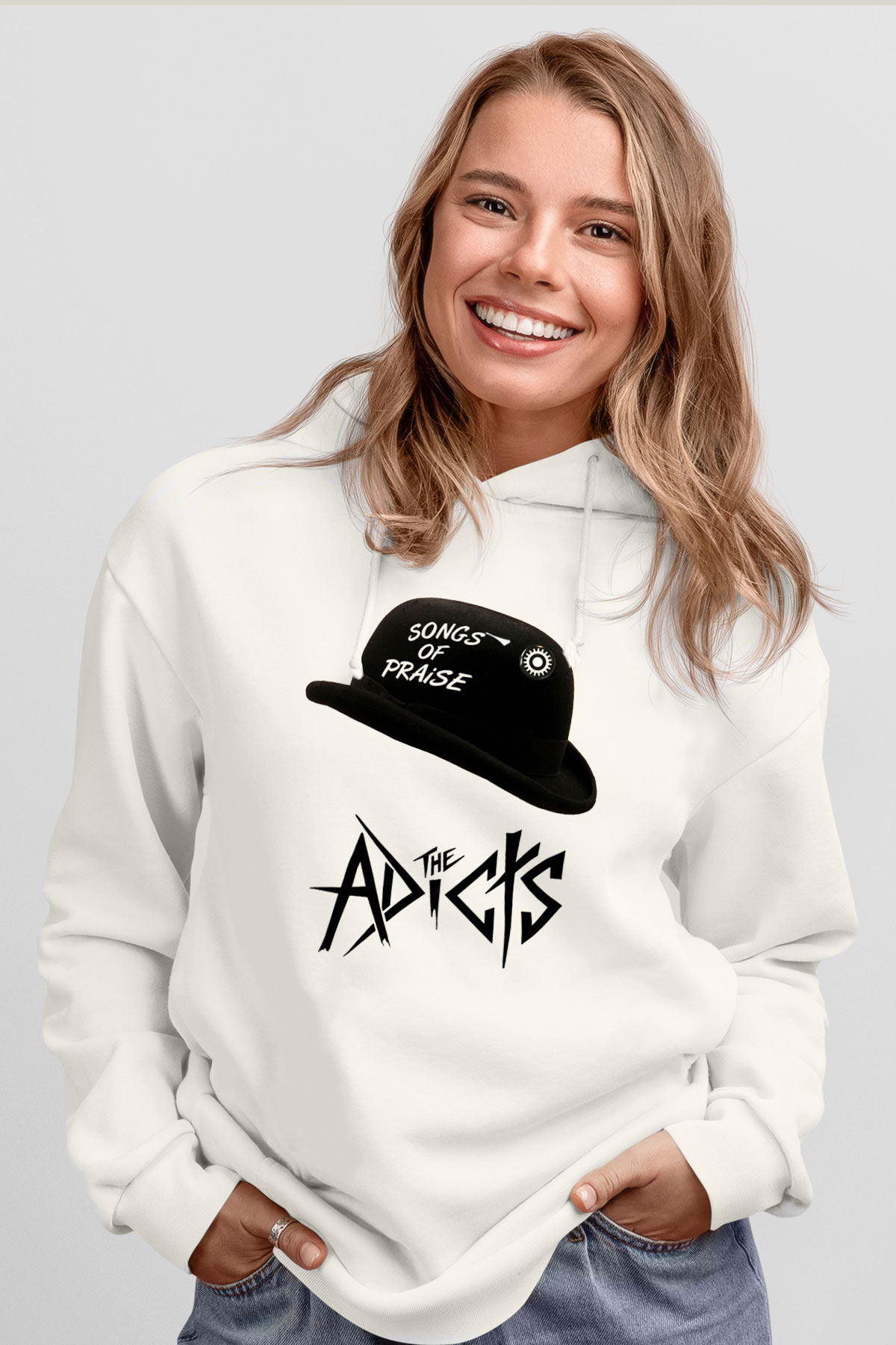 The Adicts Beyaz Unisex Kapşonlu Sweatshirt