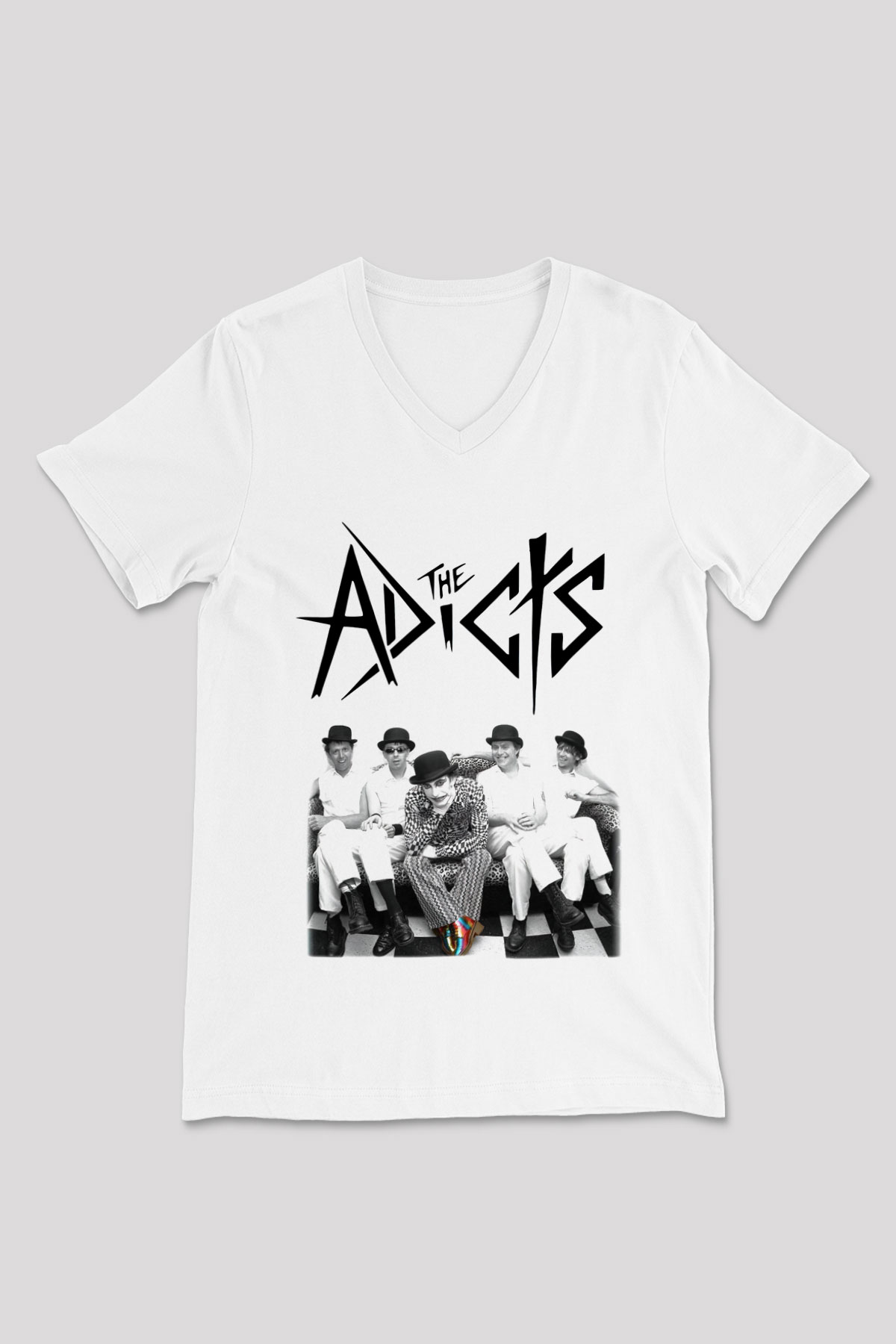 The Adicts Beyaz Unisex V Yaka Tişört T-Shirt