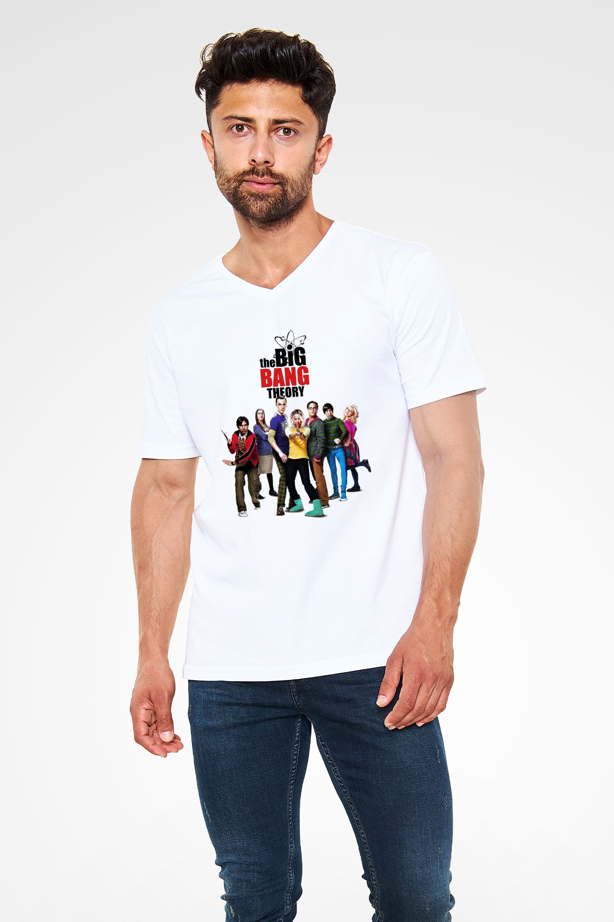 The Big Bang Theory Beyaz Unisex V Yaka Tişört T-Shirt