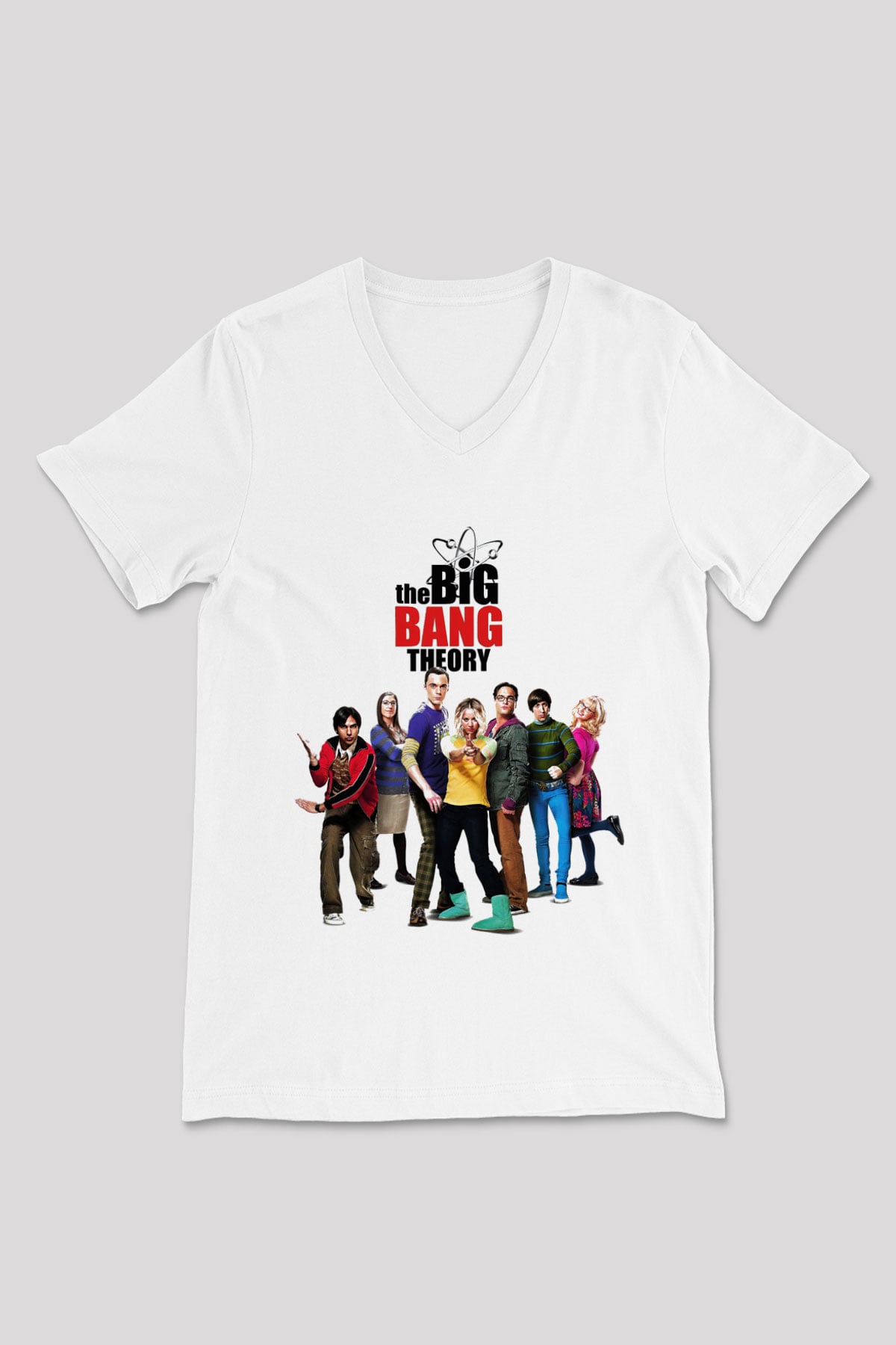 The Big Bang Theory Beyaz Unisex V Yaka Tişört T-Shirt